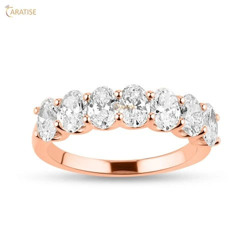 2.10 TDW Oval Cut Diamond Eternity Band Ring 925 Silver