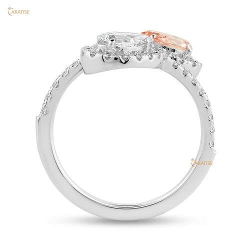 1.39 TDW F.P.Pear & Round Cut Diamond Engagement Ring 925 Silver