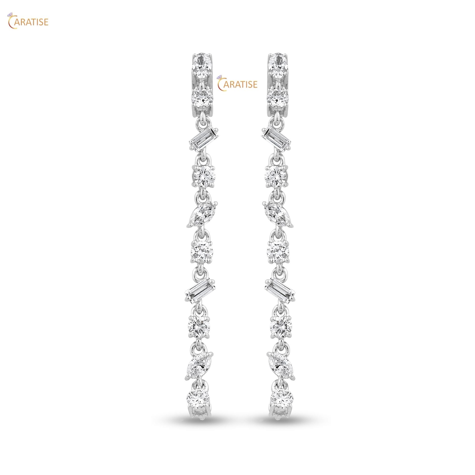 0.90 TDW Marquise,Baguette,Oval & Round Cut Diamond Earring 925 Silver