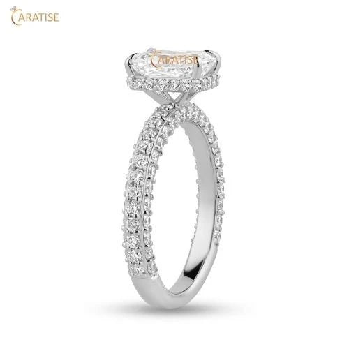 3.12 TDW Radiant & Round Cut Diamond Engagement Ring 925 Silver