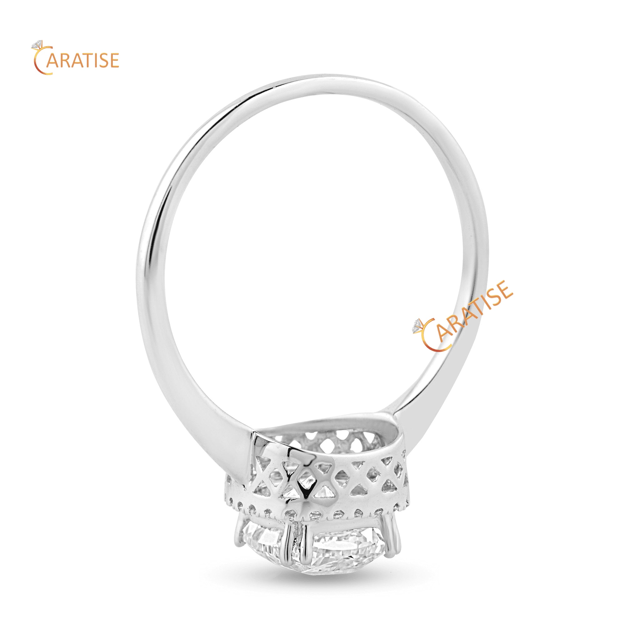 1.75 TDW Cushion & Round Cut Halo Pattern Diamond Ring 925 Silver