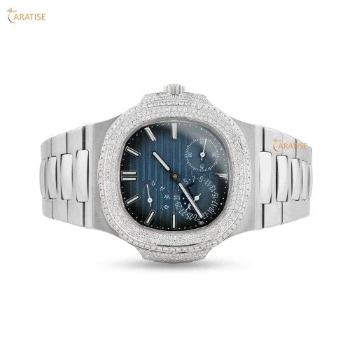 3.90 TDW Round Cut Diamond Watch | Stainless Steel | Anniversary Gift For Him | Ethical Moissanite Diamond Watch | EF-VS Color