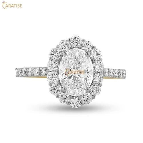 1.28 TDW Oval & Round Cut Moissanite Diamond Halo Ring 925 Silver