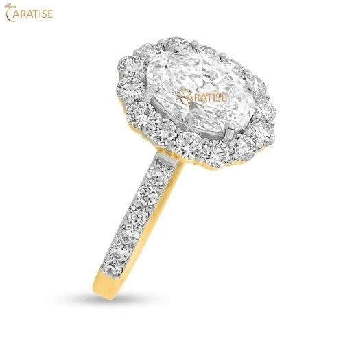 1.28 TDW Oval & Round Cut Moissanite Diamond Halo Ring 925 Silver