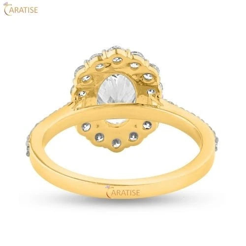 1.28 TDW Oval & Round Cut Moissanite Diamond Halo Ring 925 Silver