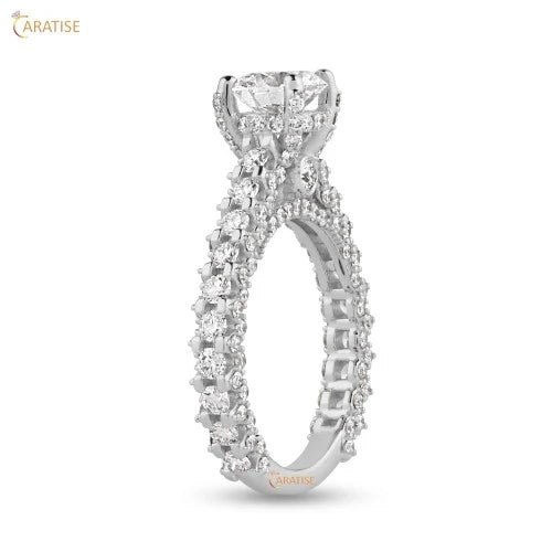 2.35 TDW Round Cut Diamond Halo Ring 925 Silver