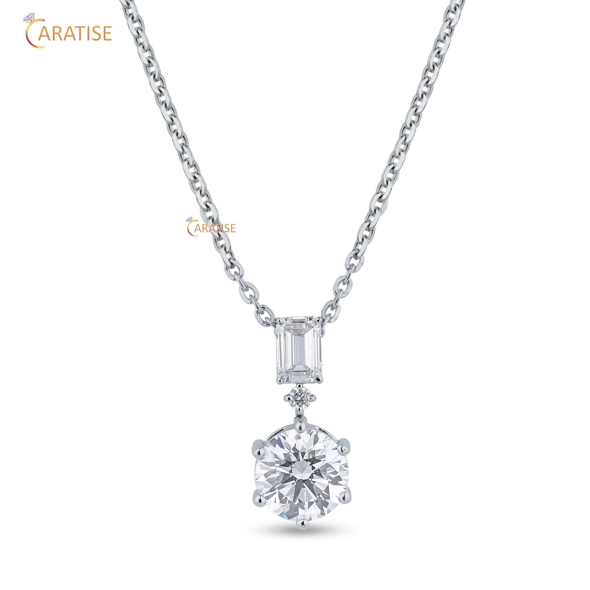 2.29 TDW Round & Emerald Cut Moissanite Diamond Custom Pendant With Chain 925 Silver