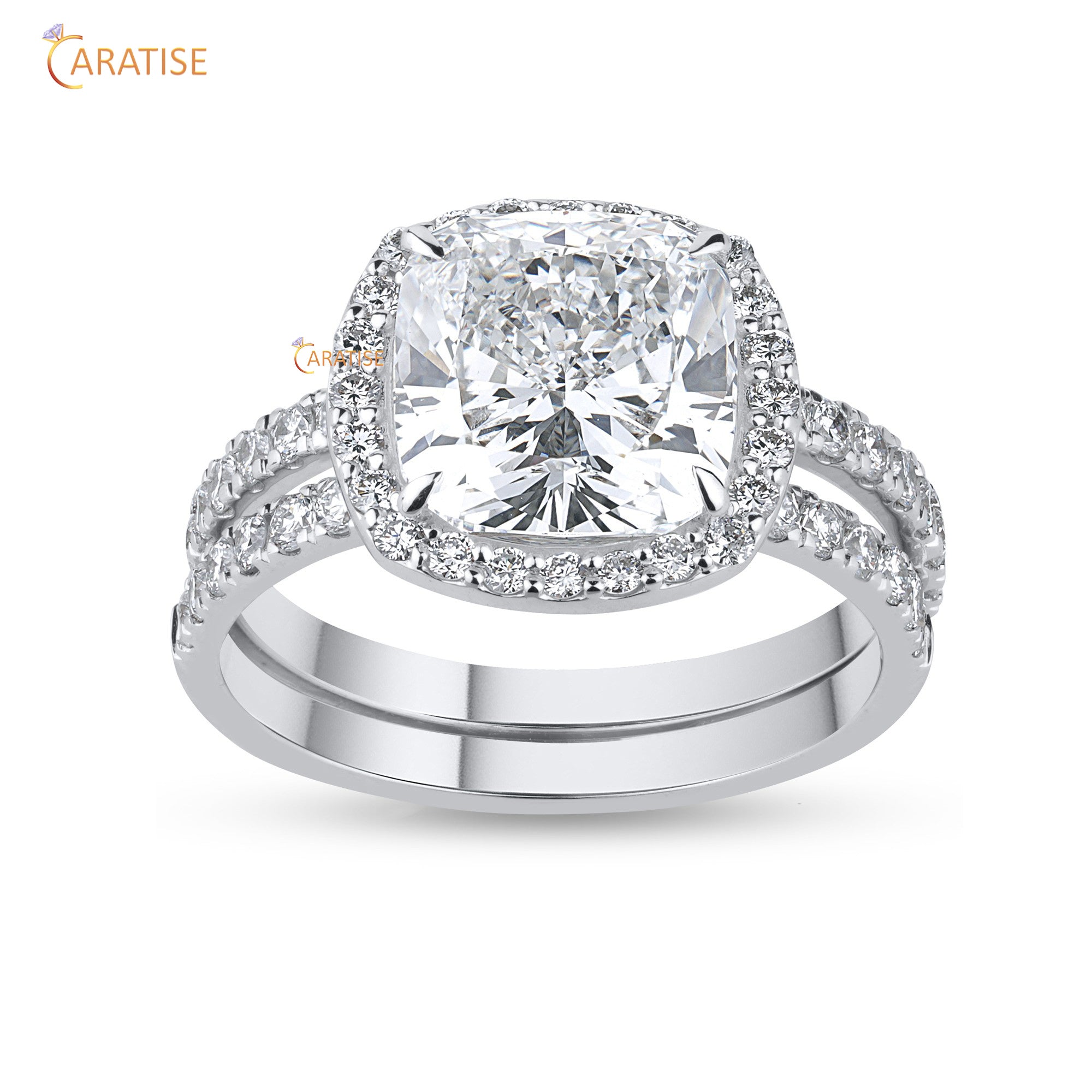 1.84 TDW Cushion & Round Cut Diamond Women's Ring with Band 925 Silver