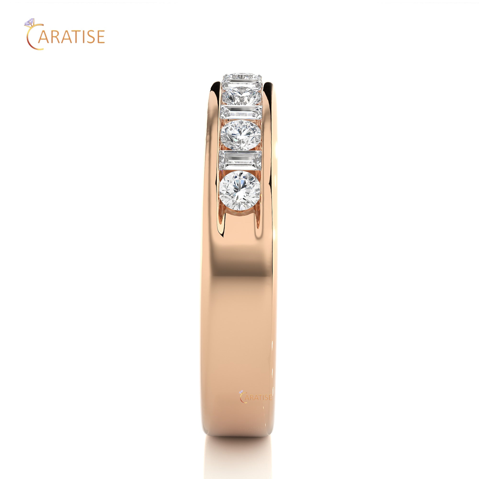 0.52 TDW Round & Baguette cut Moissanite Diamond Band Ring 925 Silver