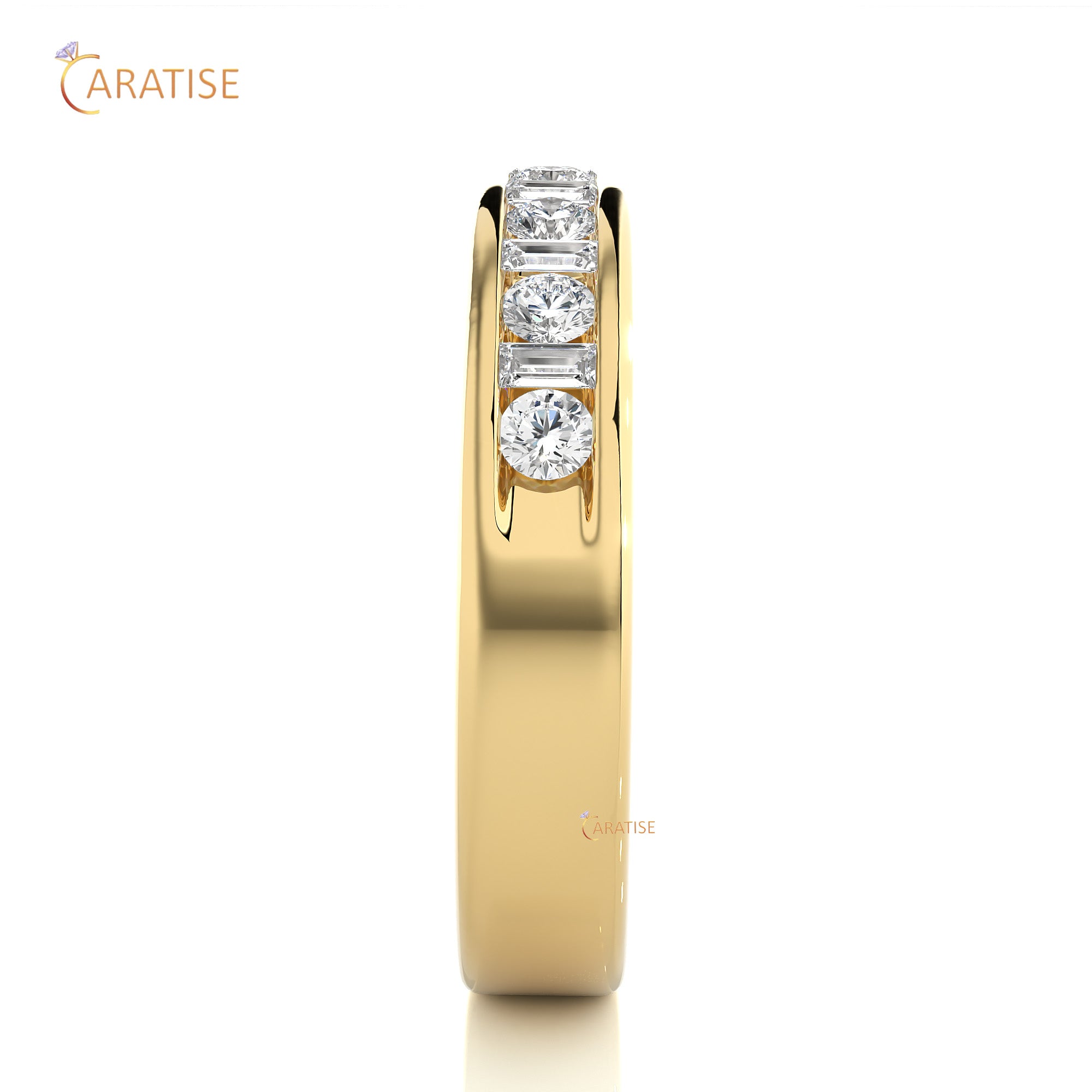 0.52 TDW Round & Baguette cut Moissanite Diamond Band Ring 925 Silver