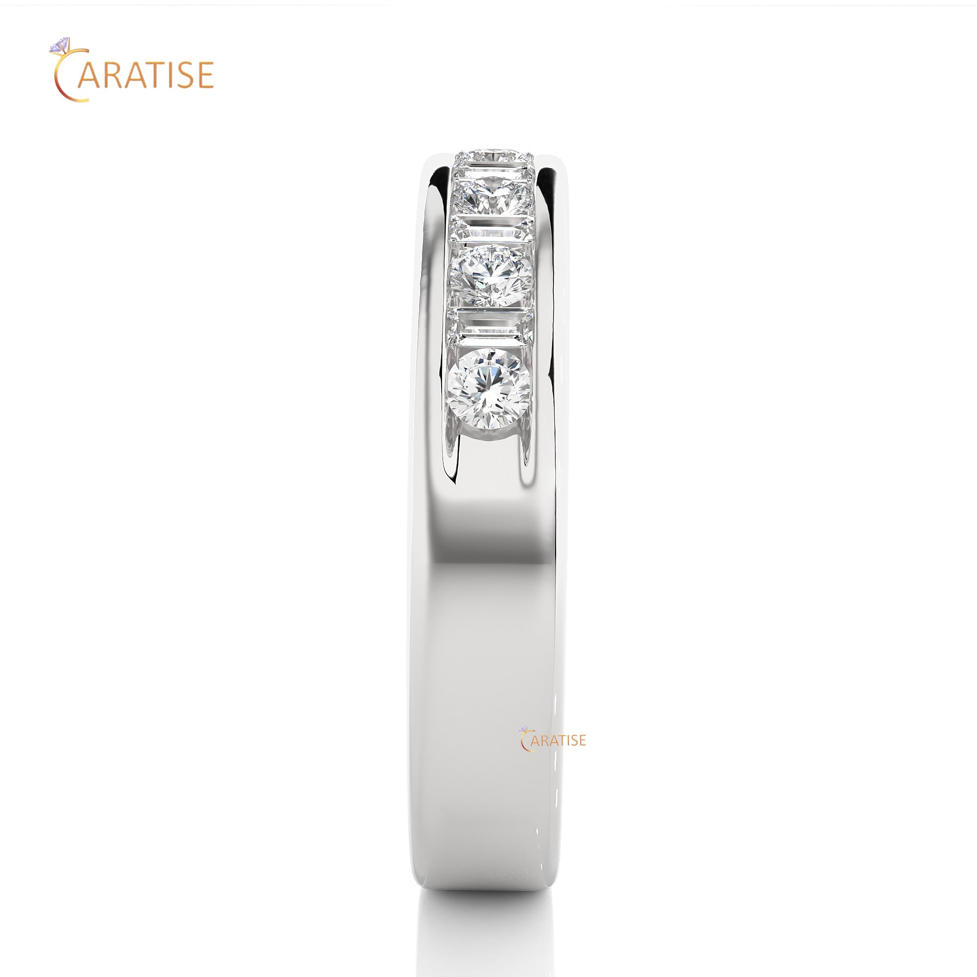 0.52 TDW Round & Baguette cut Moissanite Diamond Band Ring 925 Silver