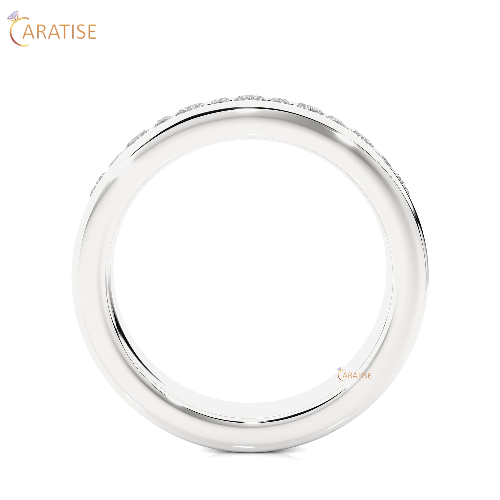 0.52 TDW Round & Baguette cut Moissanite Diamond Band Ring 925 Silver