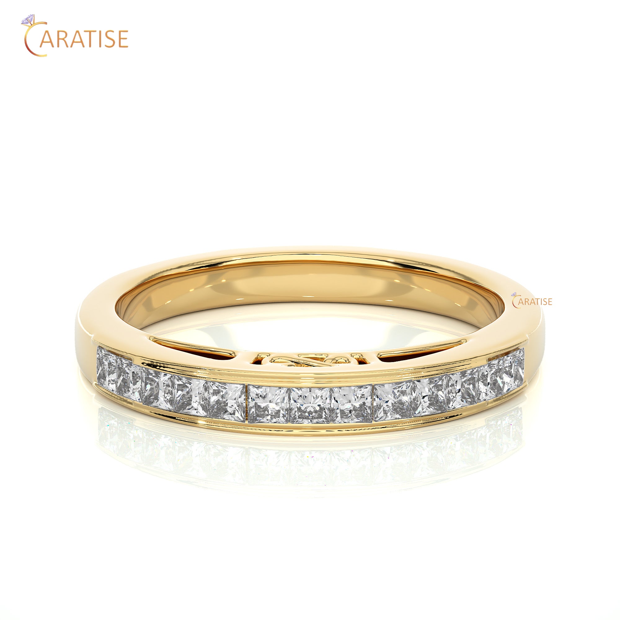 0.32 TDW Princess Cut Moissanite Diamond Band Ringn 925 Silver