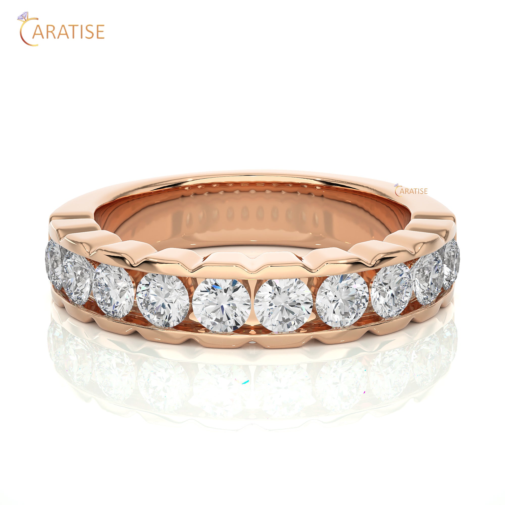 1.01 TDW Round Cut Moissanite Diamond Band Ring 925 Silver