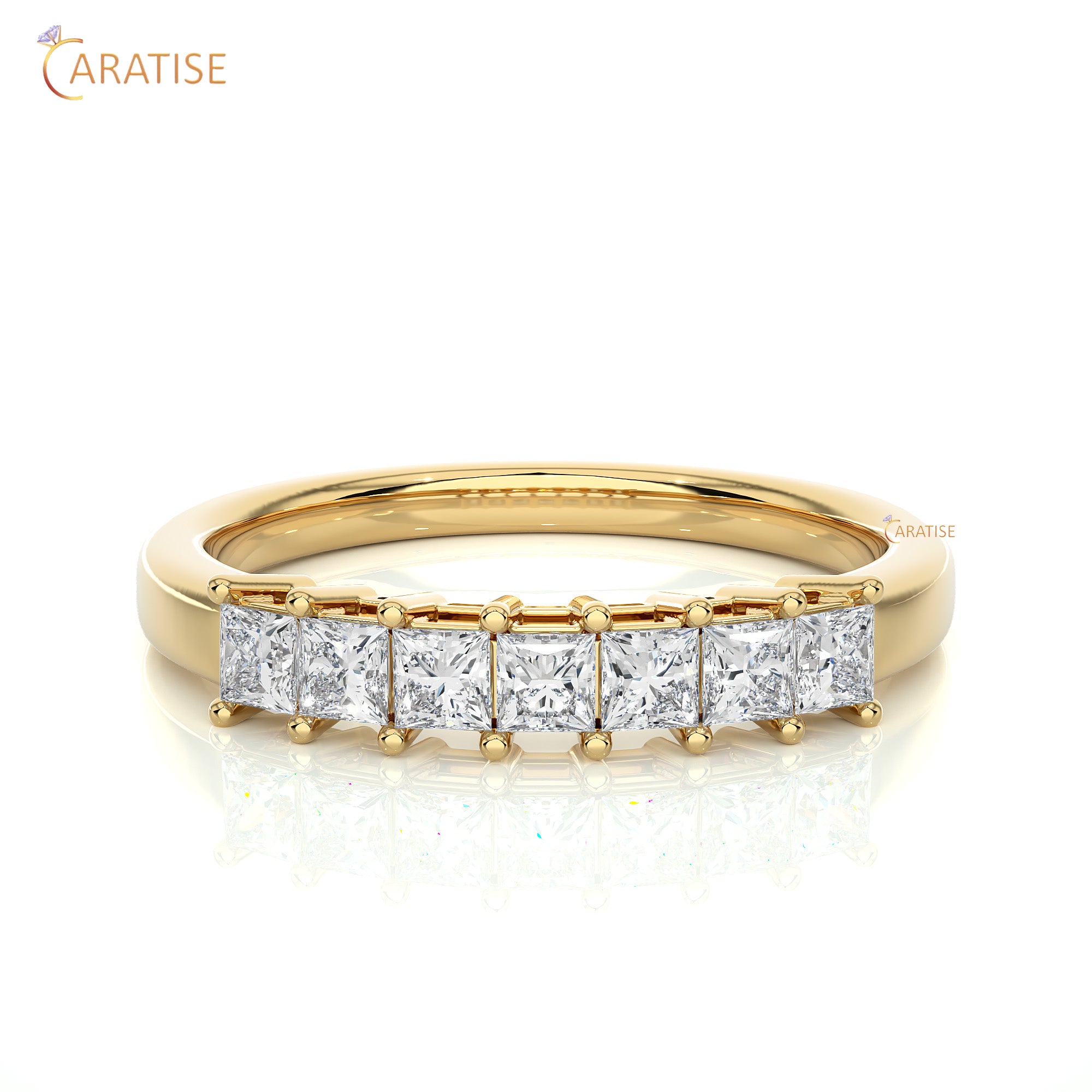 0.50 TDW Princess Cut Moissanite Diamond Band Ring 925 Silver