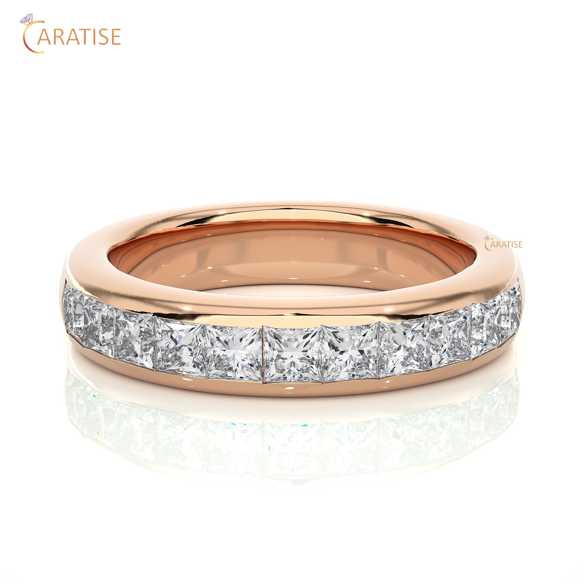 0.55 TDW Princess Cut Moissanite Diamond Band Ring 925 Silver