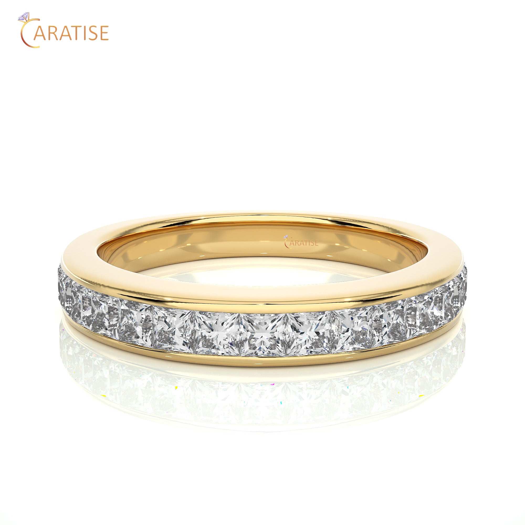 0.98 TDW Princess Cut Moissanite Diamond Band Ring 925 Silver