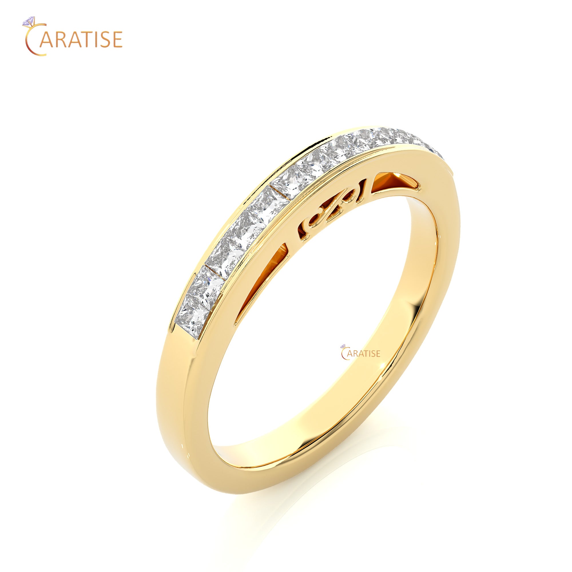 0.32 TDW Princess Cut Moissanite Diamond Band Ringn 925 Silver