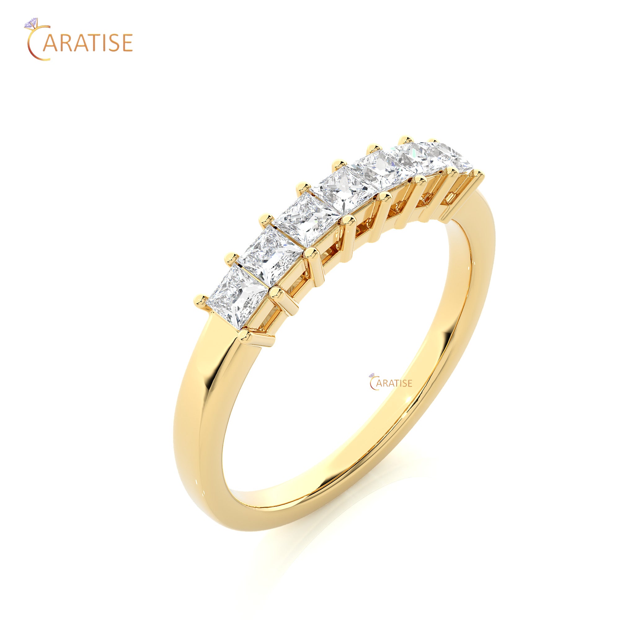 0.50 TDW Princess Cut Moissanite Diamond Band Ring 925 Silver