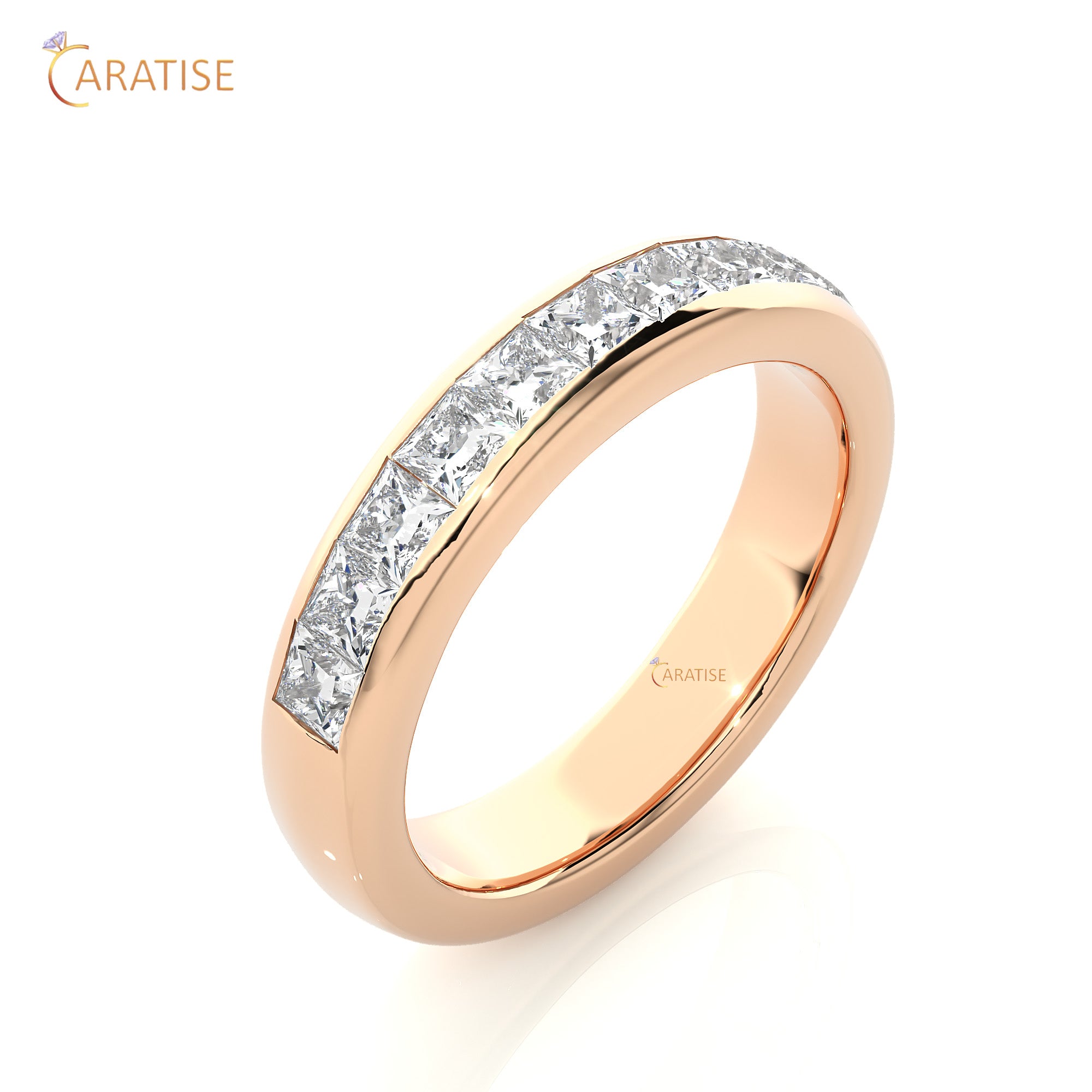 0.55 TDW Princess Cut Moissanite Diamond Band Ring 925 Silver