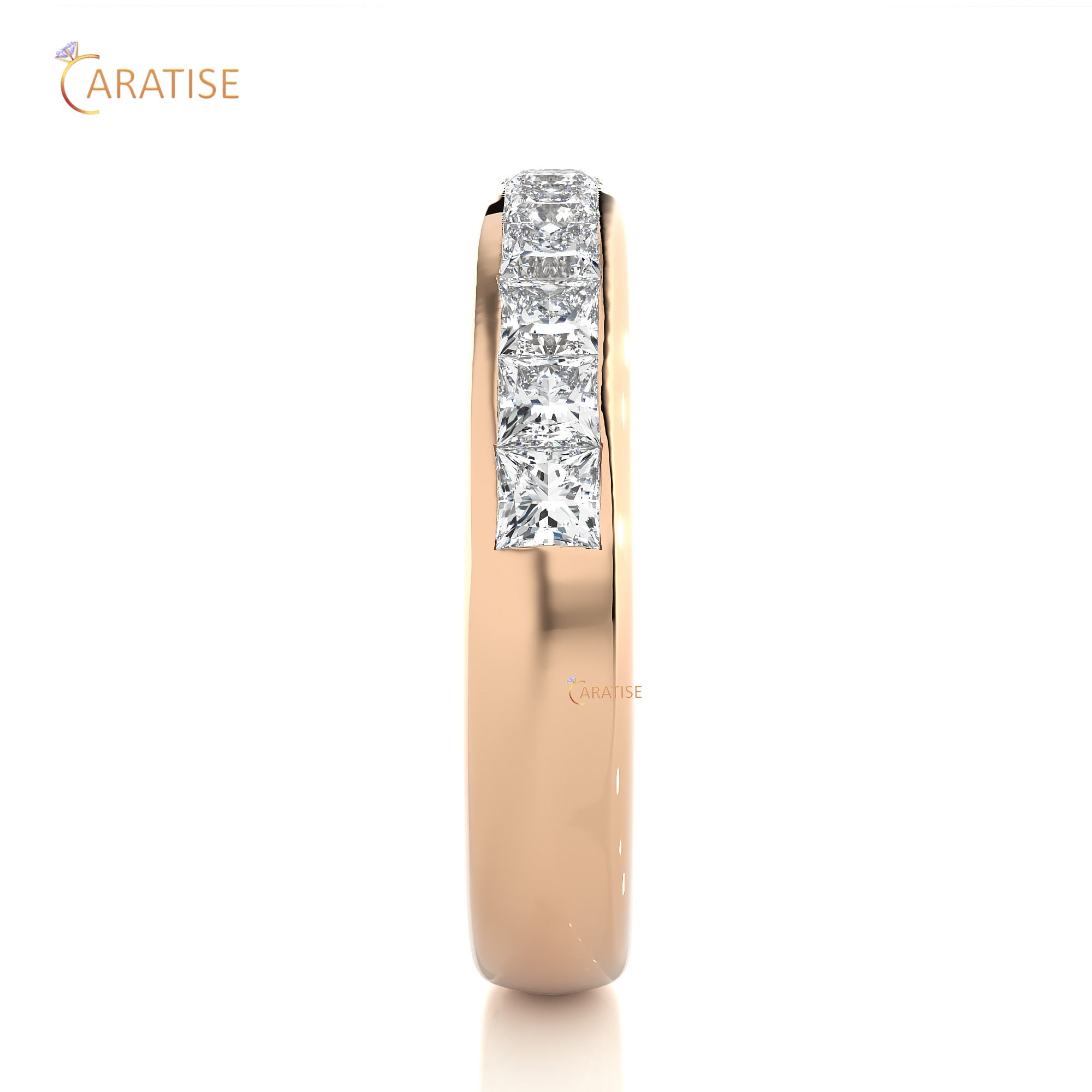 0.55 TDW Princess Cut Moissanite Diamond Band Ring 925 Silver