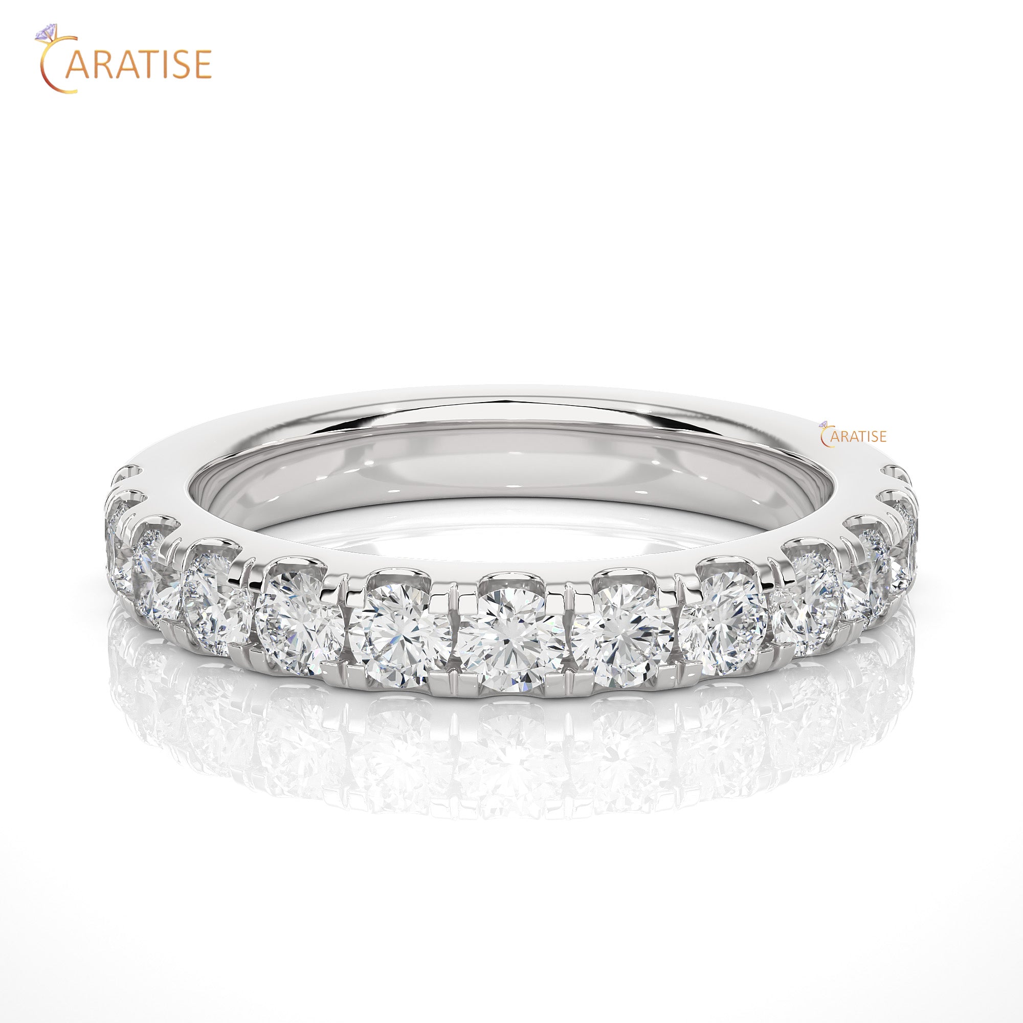 1.01 TDW Round Cut Moissanite Diamond Band Ring 925 Silver