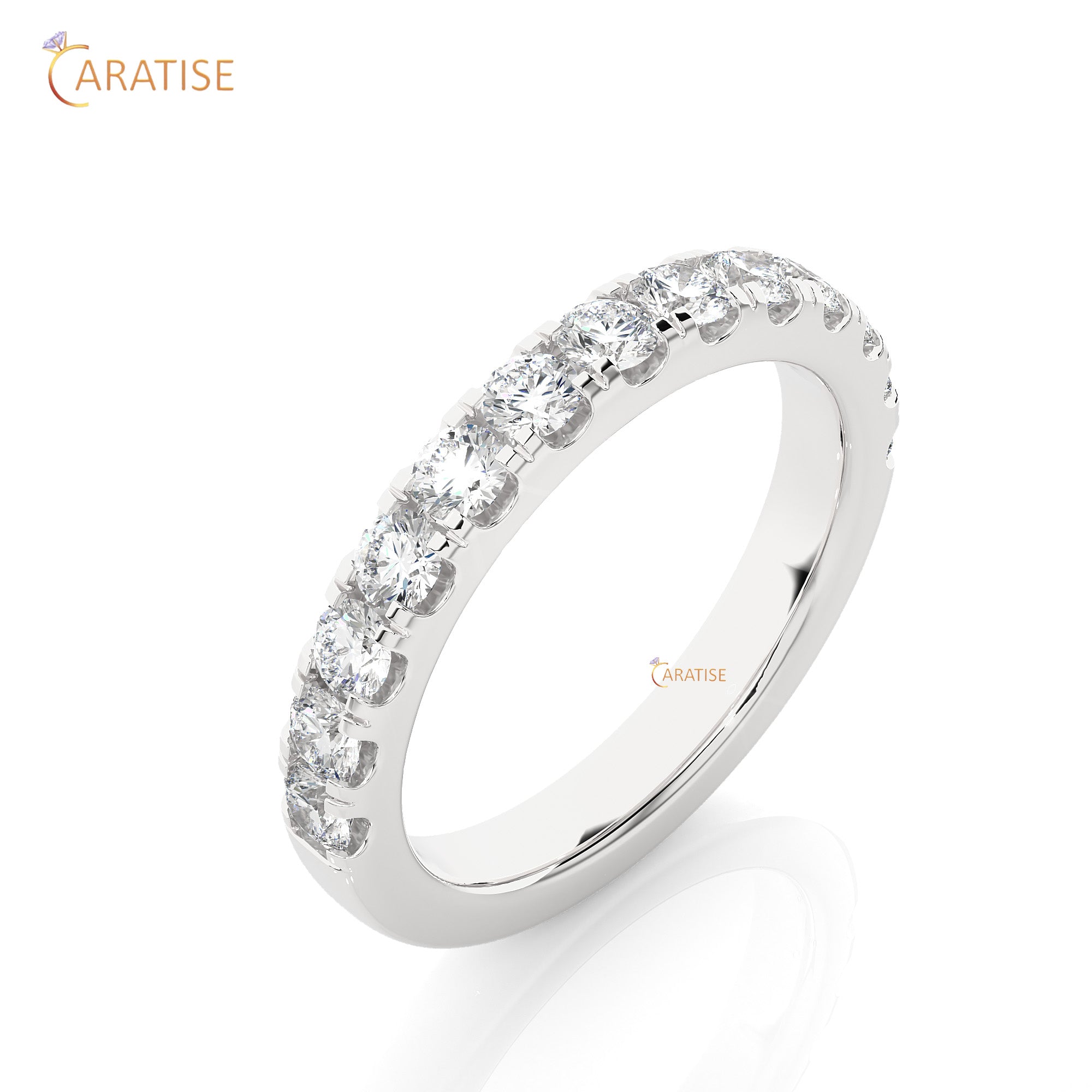 0.96 TDW Round Cut Moissanite Diamond Band Ring 925 Silver