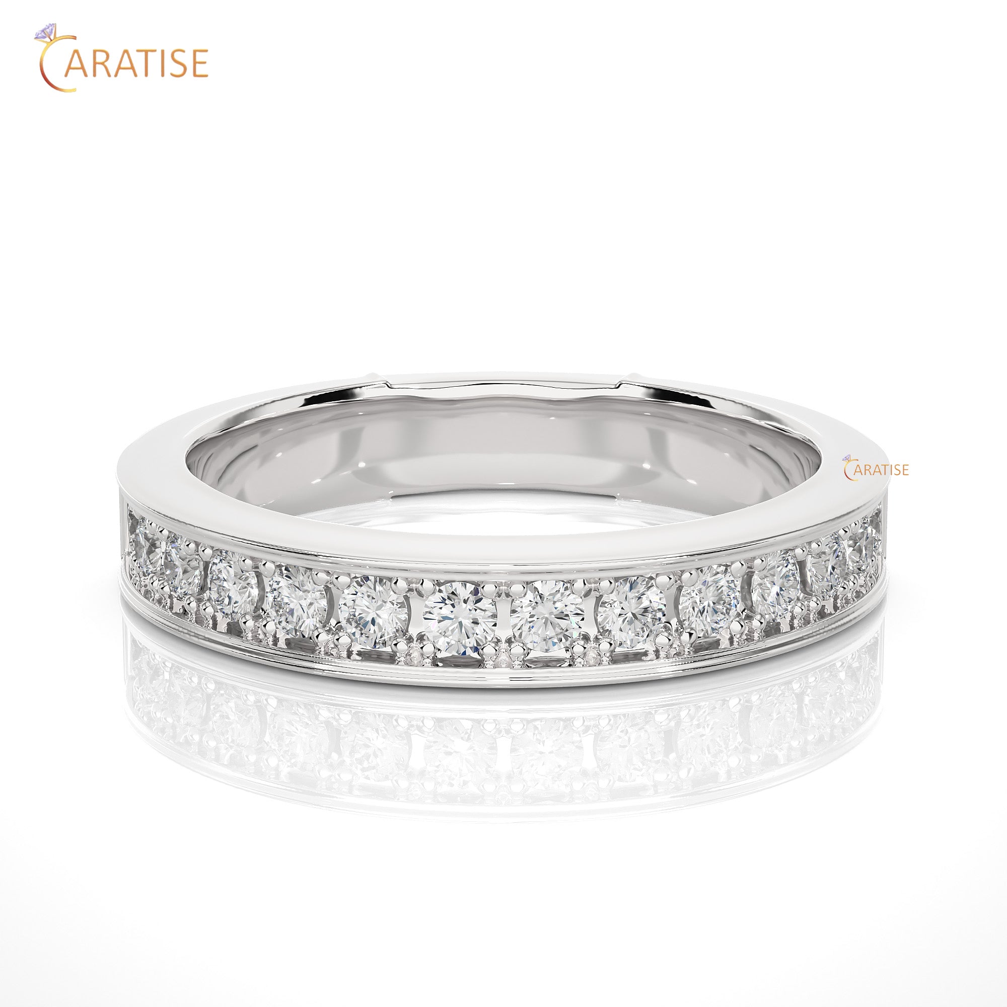 0.49 TDW Round Cut Moissanite Diamond Band Ring 925 Silver