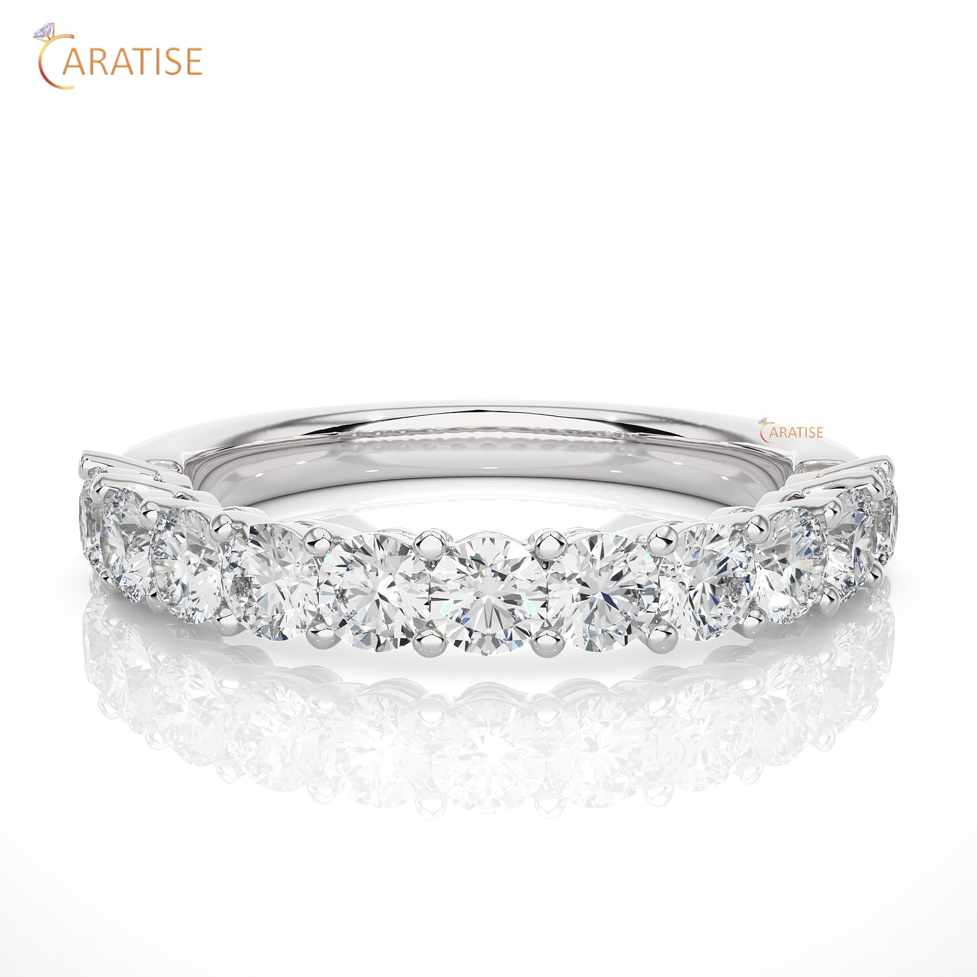 1.10 TDW Round Cut Moissanite Diamond Band Ring 925 Silver