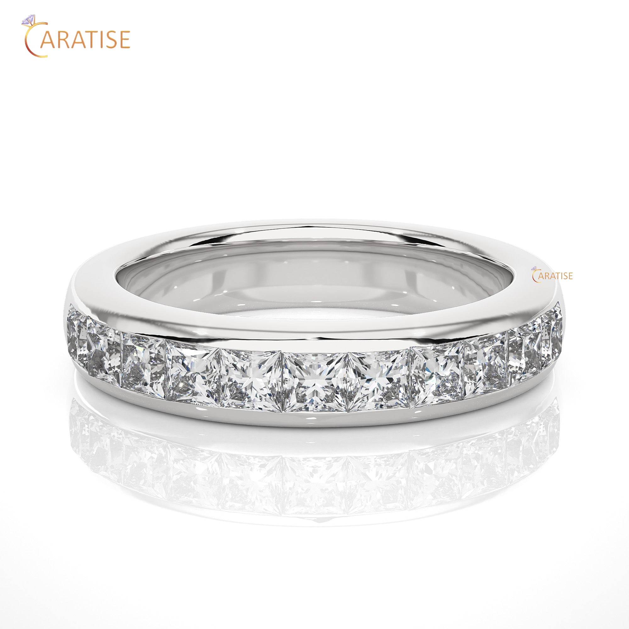 1.07 TDW Princess Cut Moissanite Diamond Band Ring  925 Silver