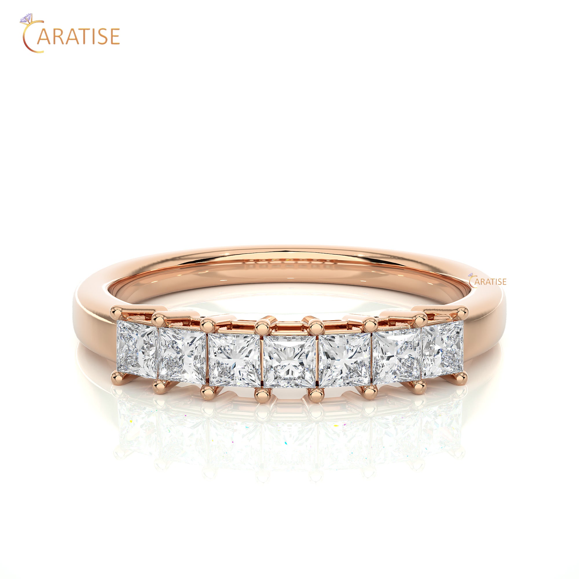 0.50 TDW Princess Cut Moissanite Diamond Band Ring 925 Silver