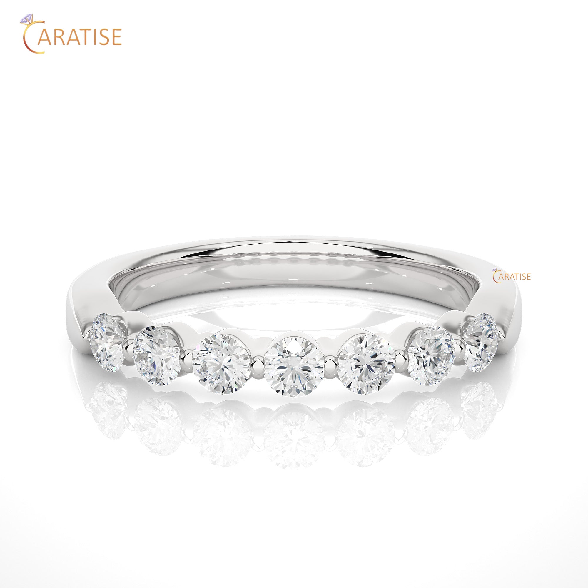 0.52 TDW Round Cut Moissanite Diamond Band Ring 925 Silver