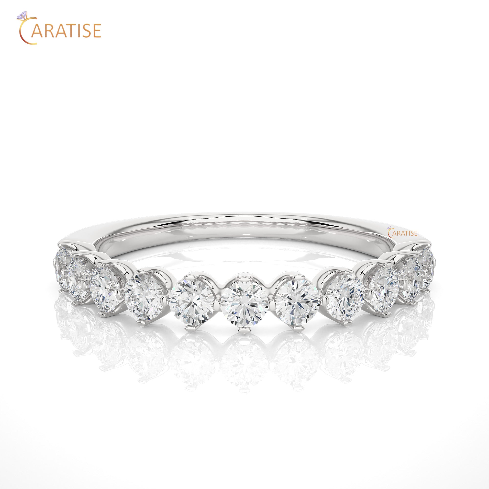 0.57 TDW Round Cut Moissanite Diamond Band Ring 925 Silver