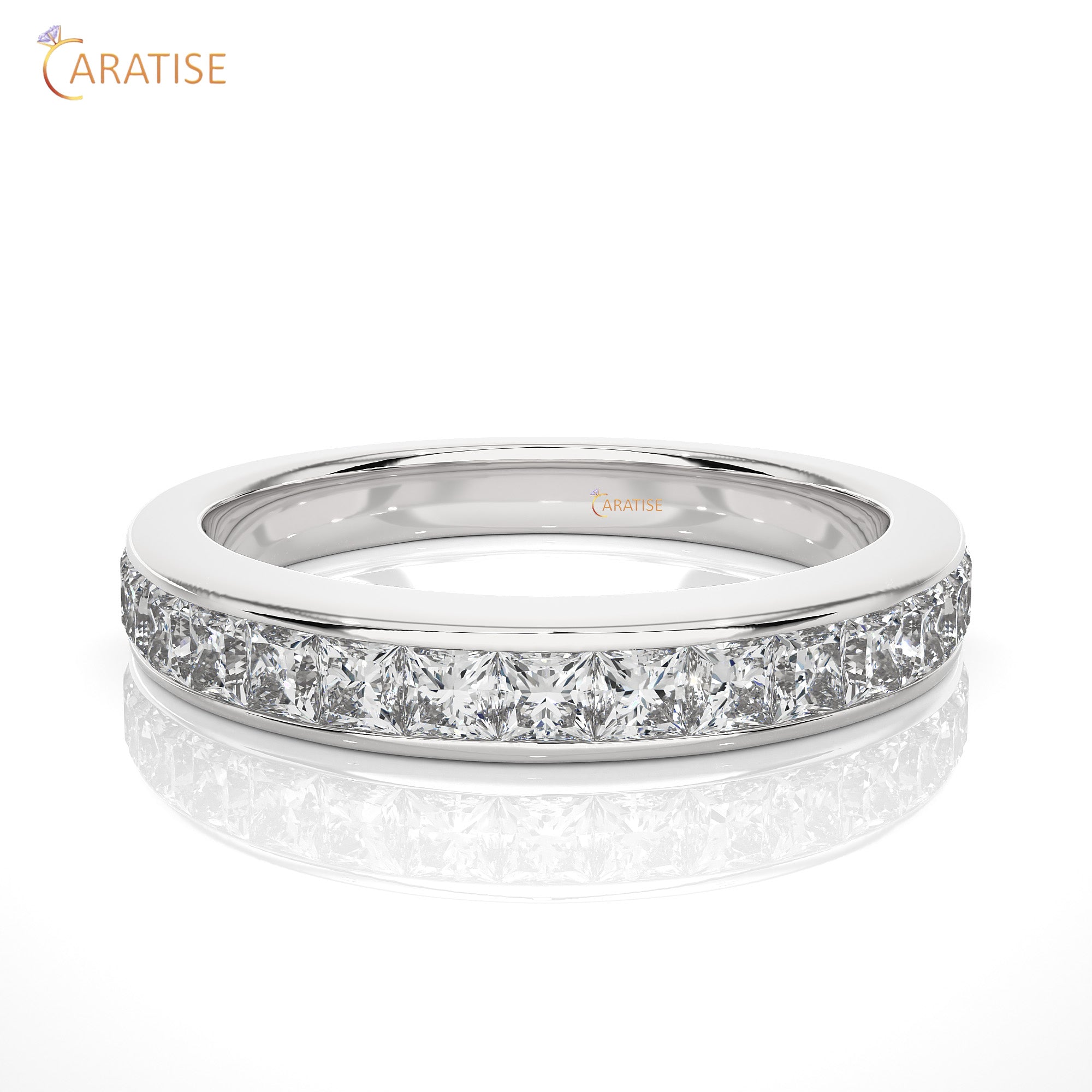 0.98 TDW Princess Cut Moissanite Diamond Band Ring 925 Silver