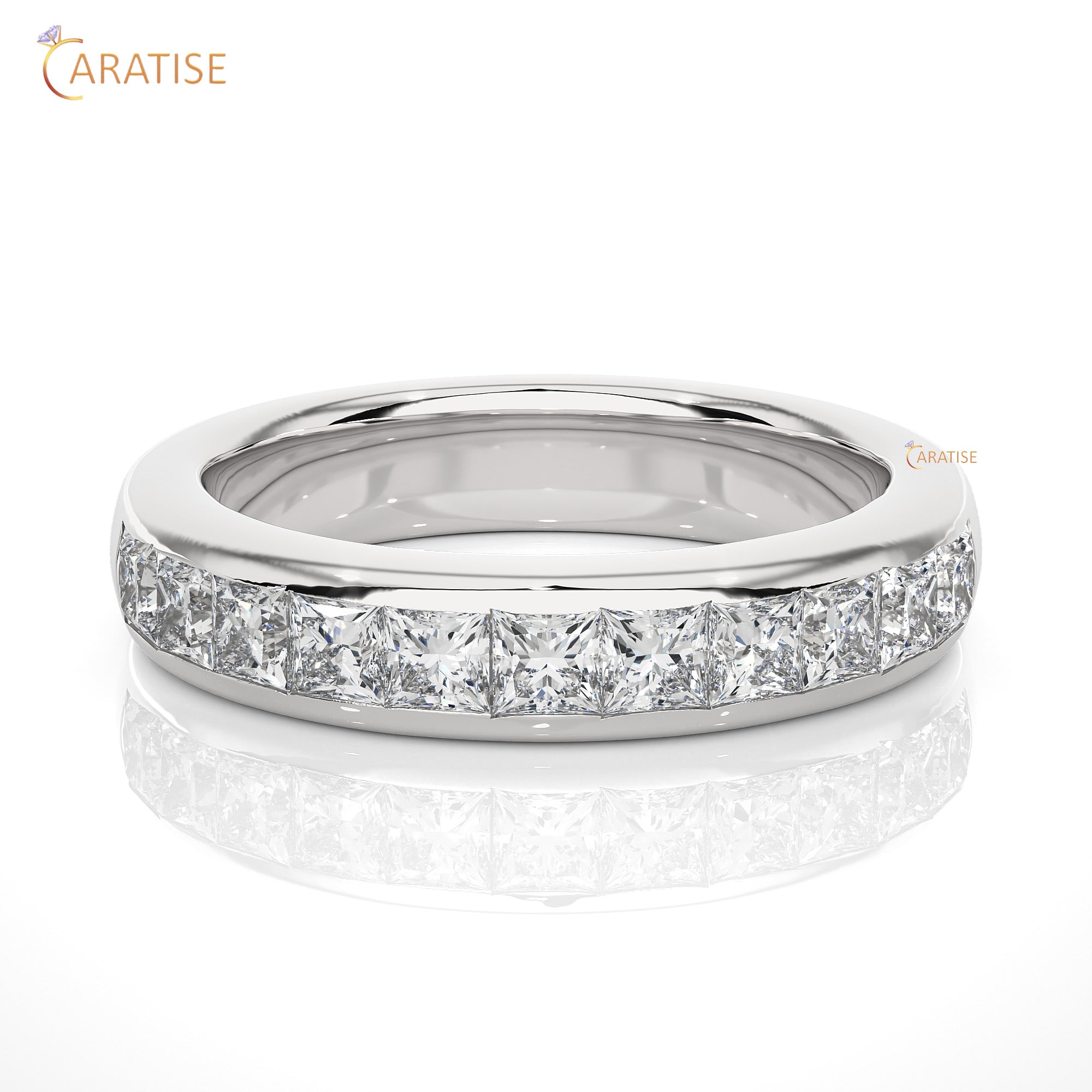 0.55 TDW Princess Cut Moissanite Diamond Band Ring 925 Silver