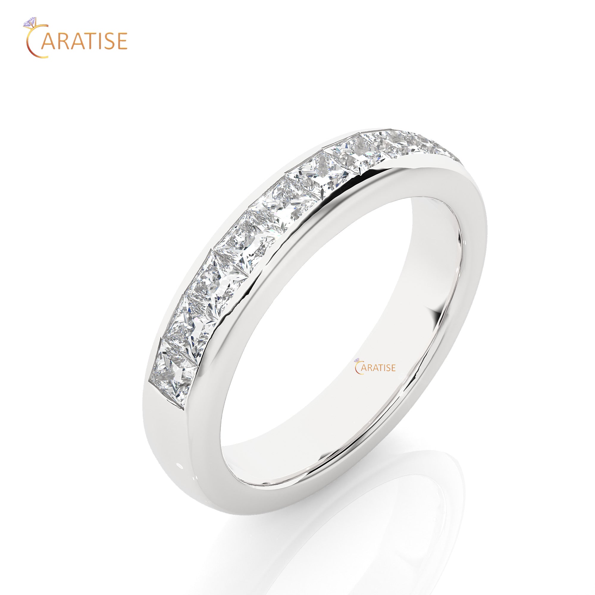 0.55 TDW Princess Cut Moissanite Diamond Band Ring 925 Silver