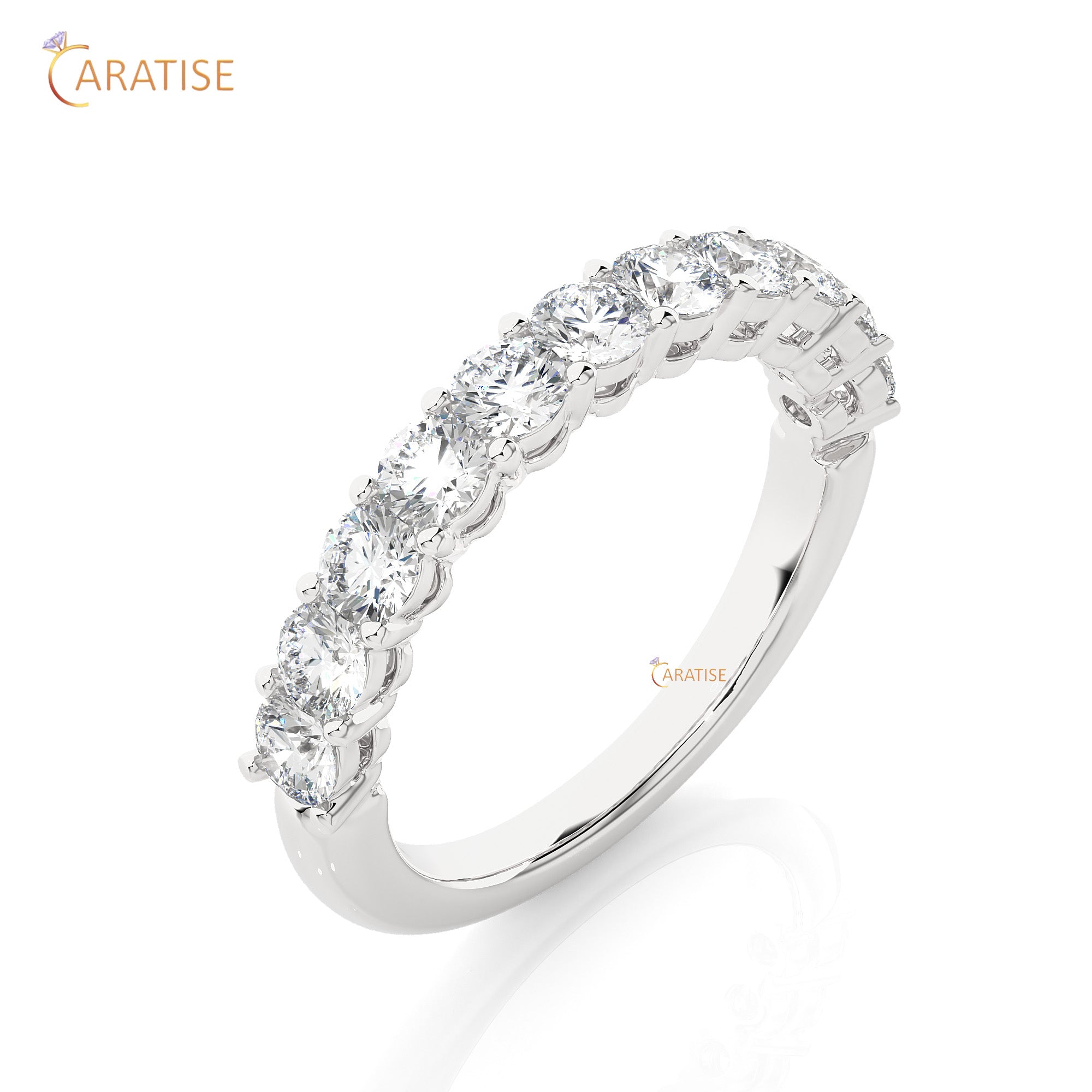 1.10 TDW Round Cut Moissanite Diamond Band Ring 925 Silver