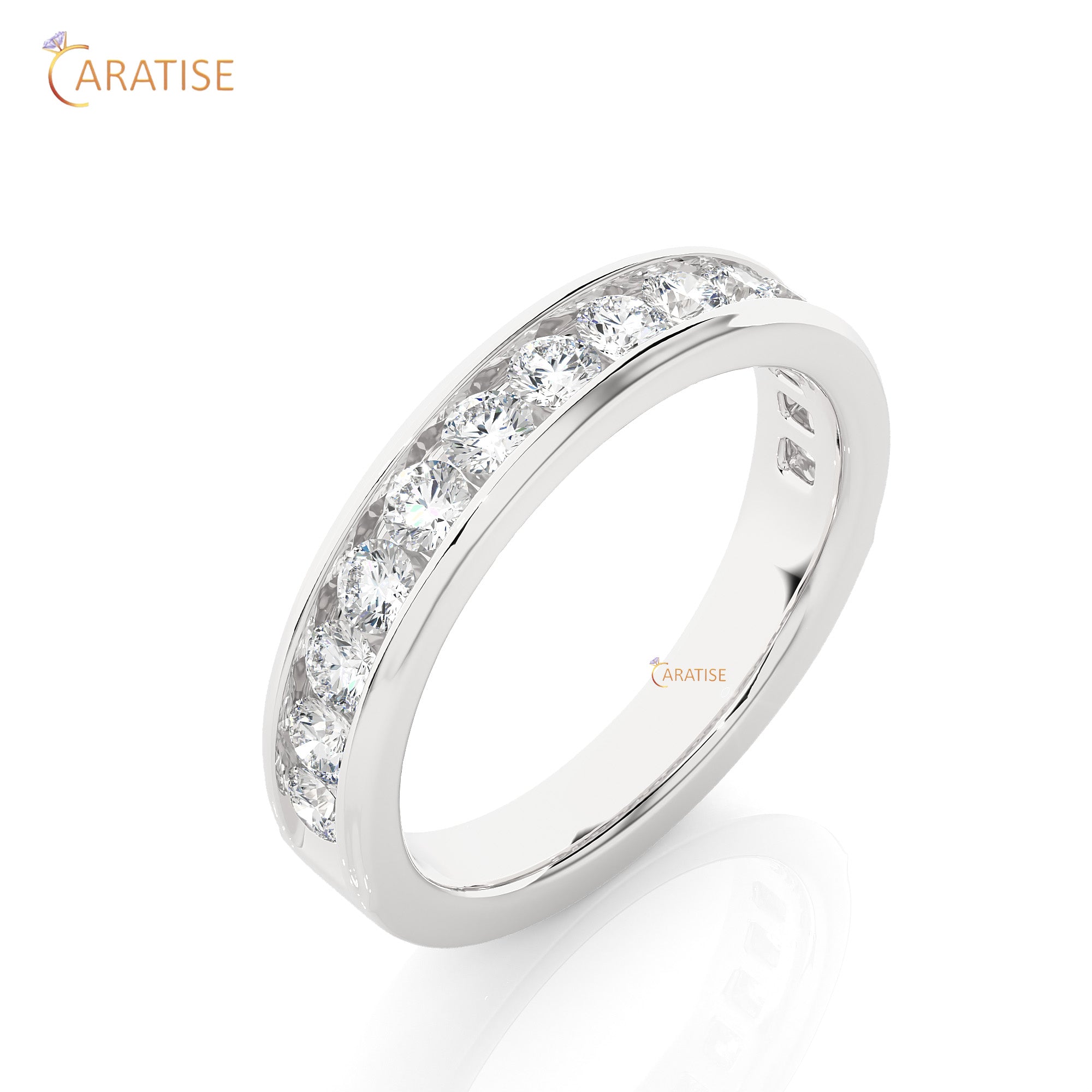 0.92 TDW Round Cut Moissanite Diamond Band Ring 925 Silver