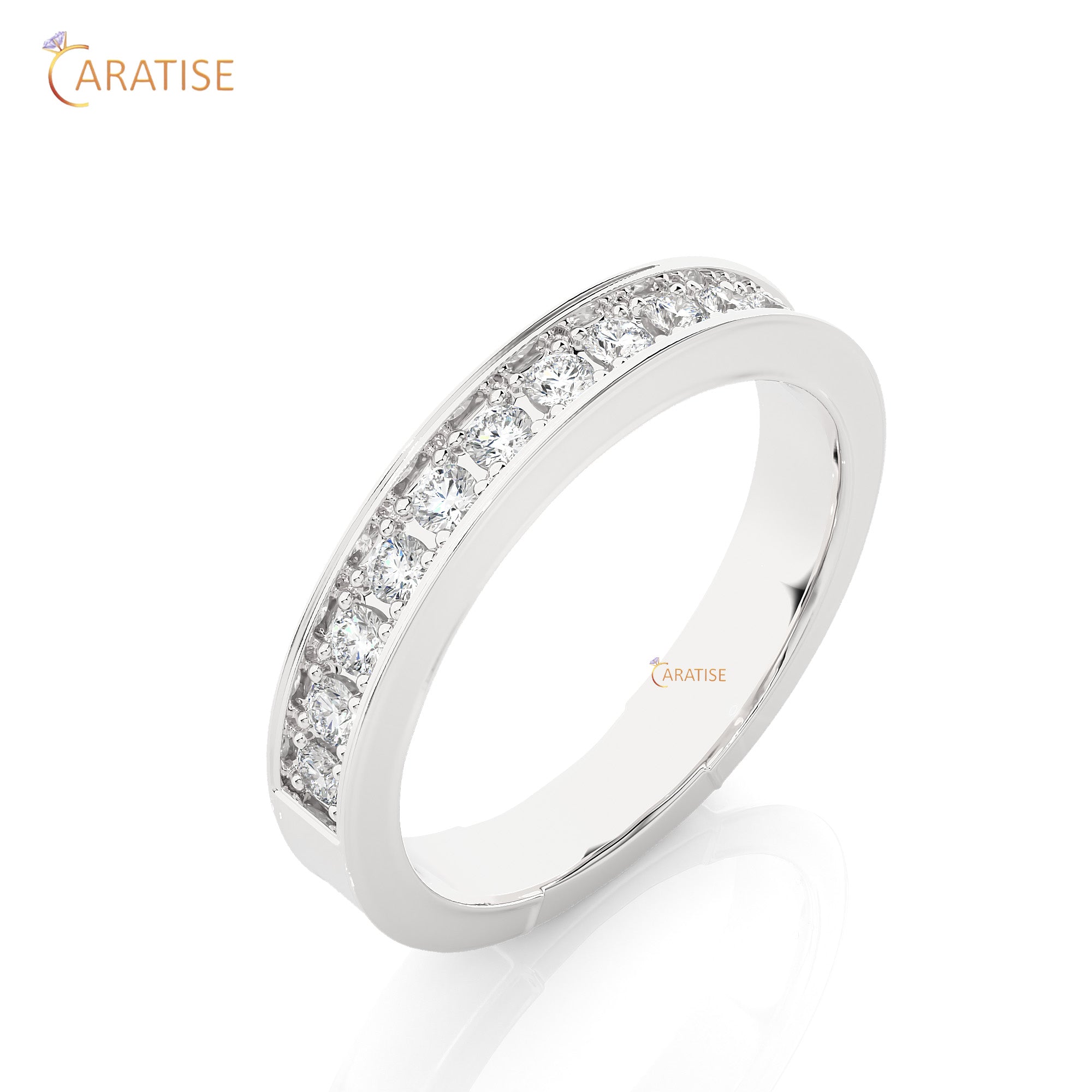 0.49 TDW Round Cut Moissanite Diamond Band Ring 925 Silver
