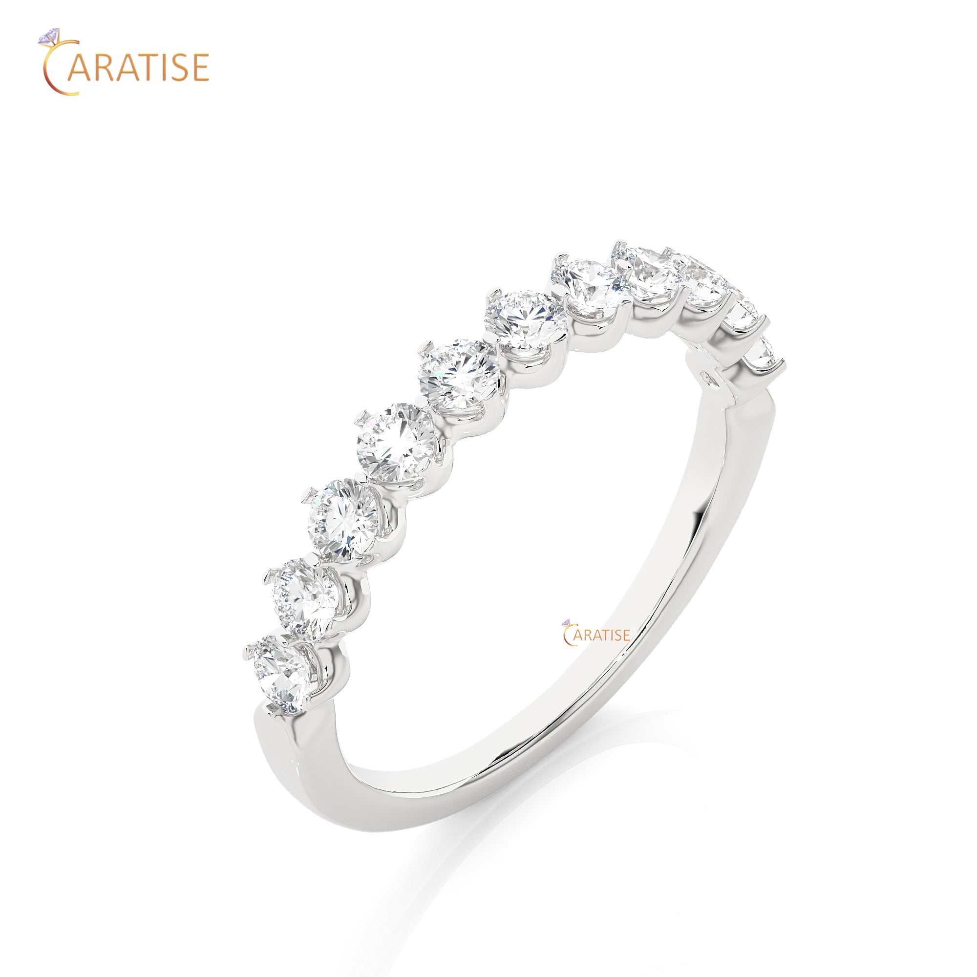 0.57 TDW Round Cut Moissanite Diamond Band Ring 925 Silver