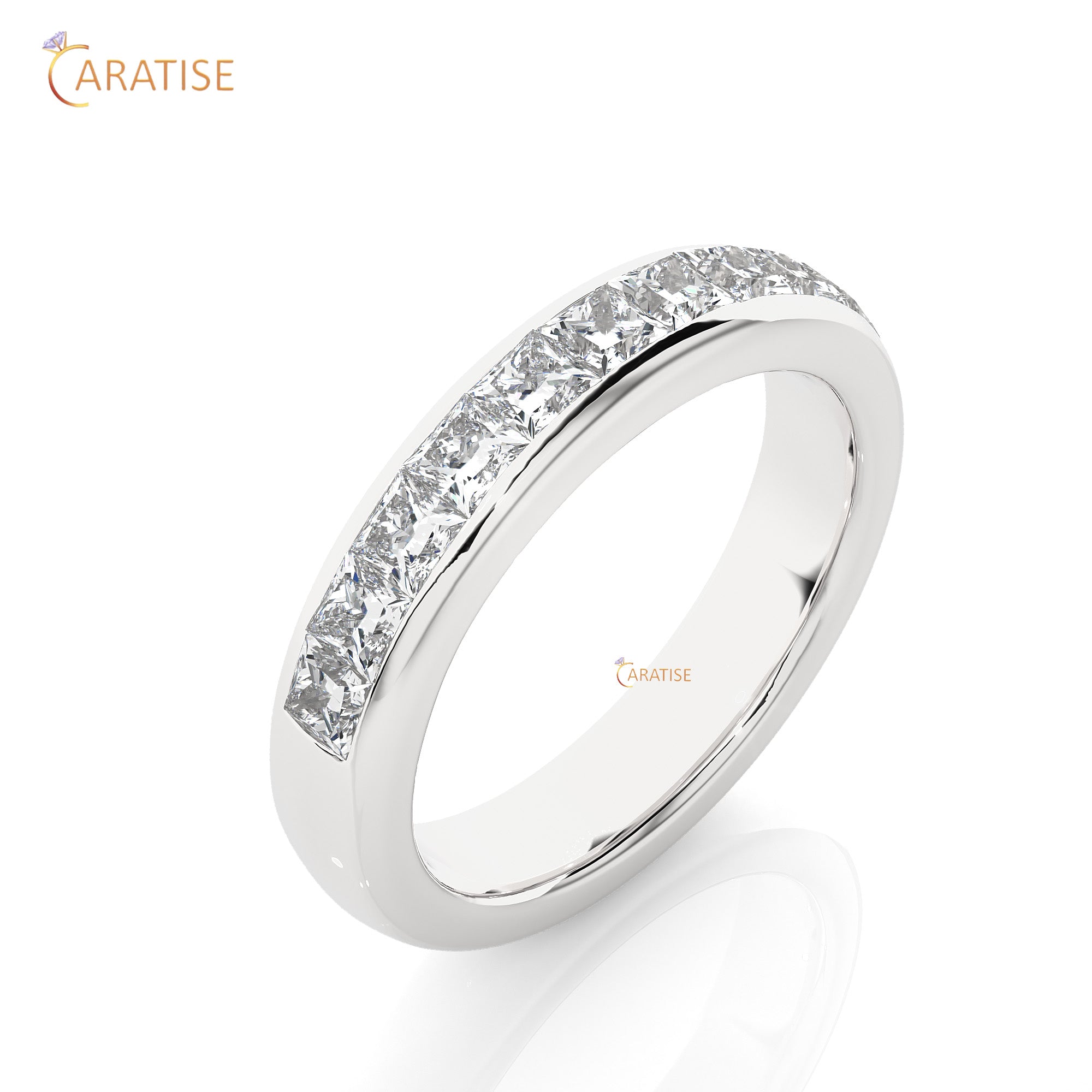 1.07 TDW Princess Cut Moissanite Diamond Band Ring  925 Silver