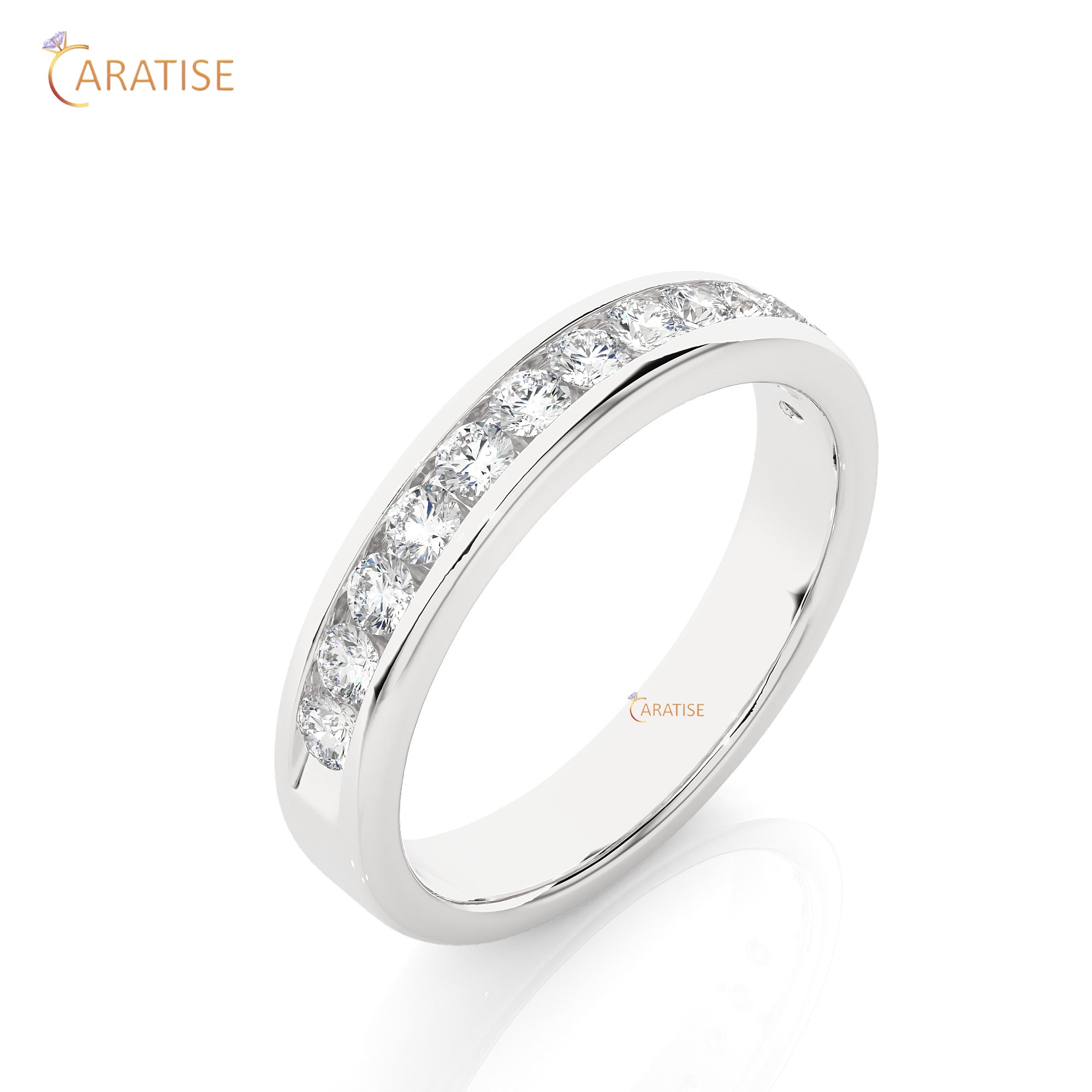 0.52 TDW Round Cut Moissanite Diamond Band Ring 925 Silver