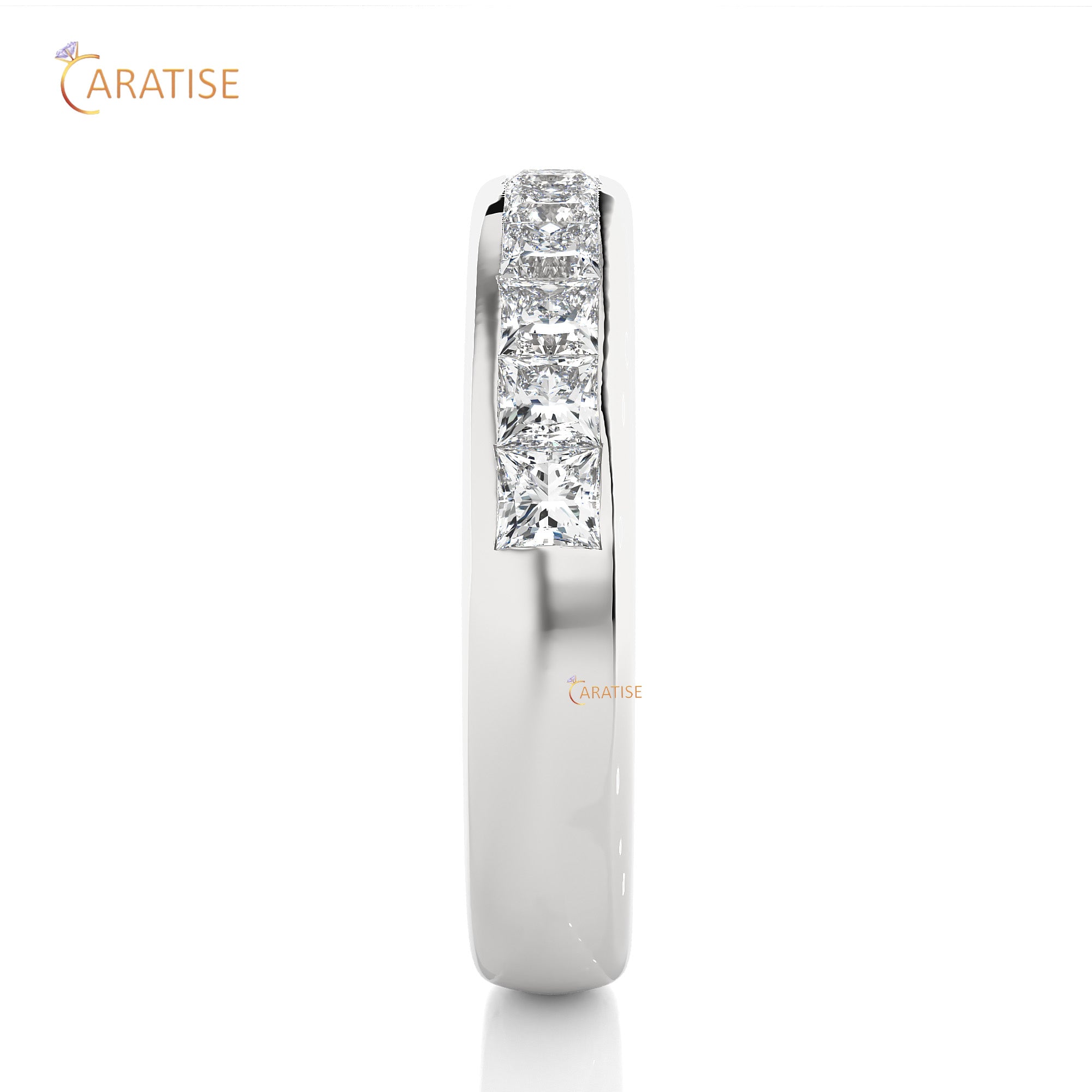 0.55 TDW Princess Cut Moissanite Diamond Band Ring 925 Silver