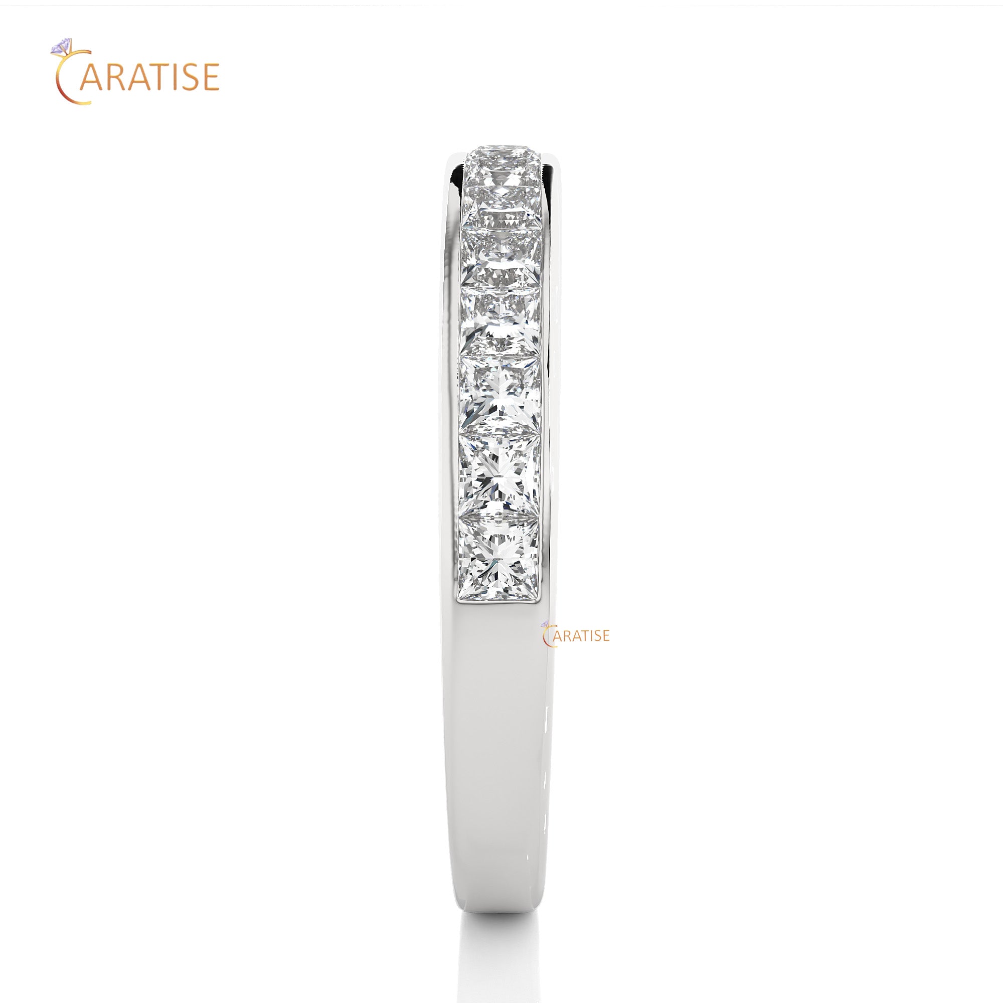 0.98 TDW Princess Cut Moissanite Diamond Band Ring 925 Silver