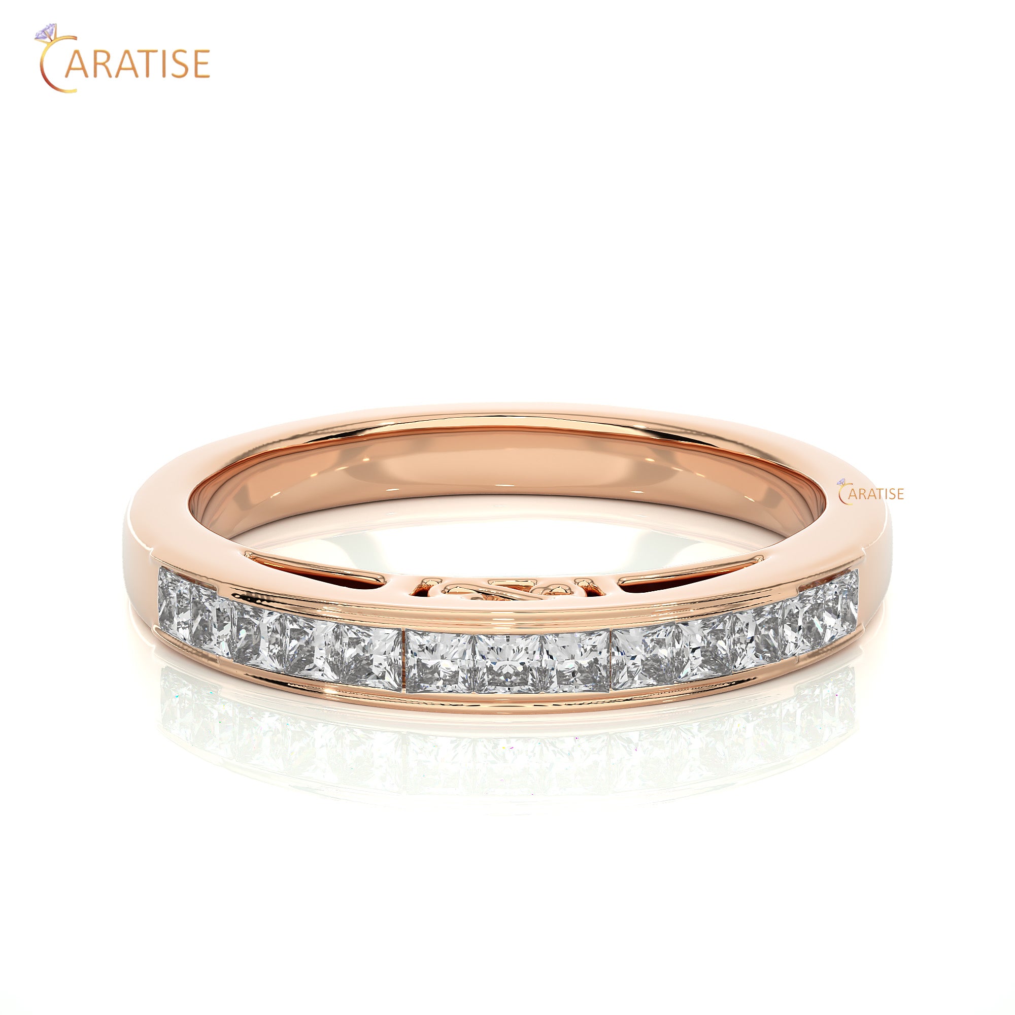 0.32 TDW Princess Cut Moissanite Diamond Band Ringn 925 Silver