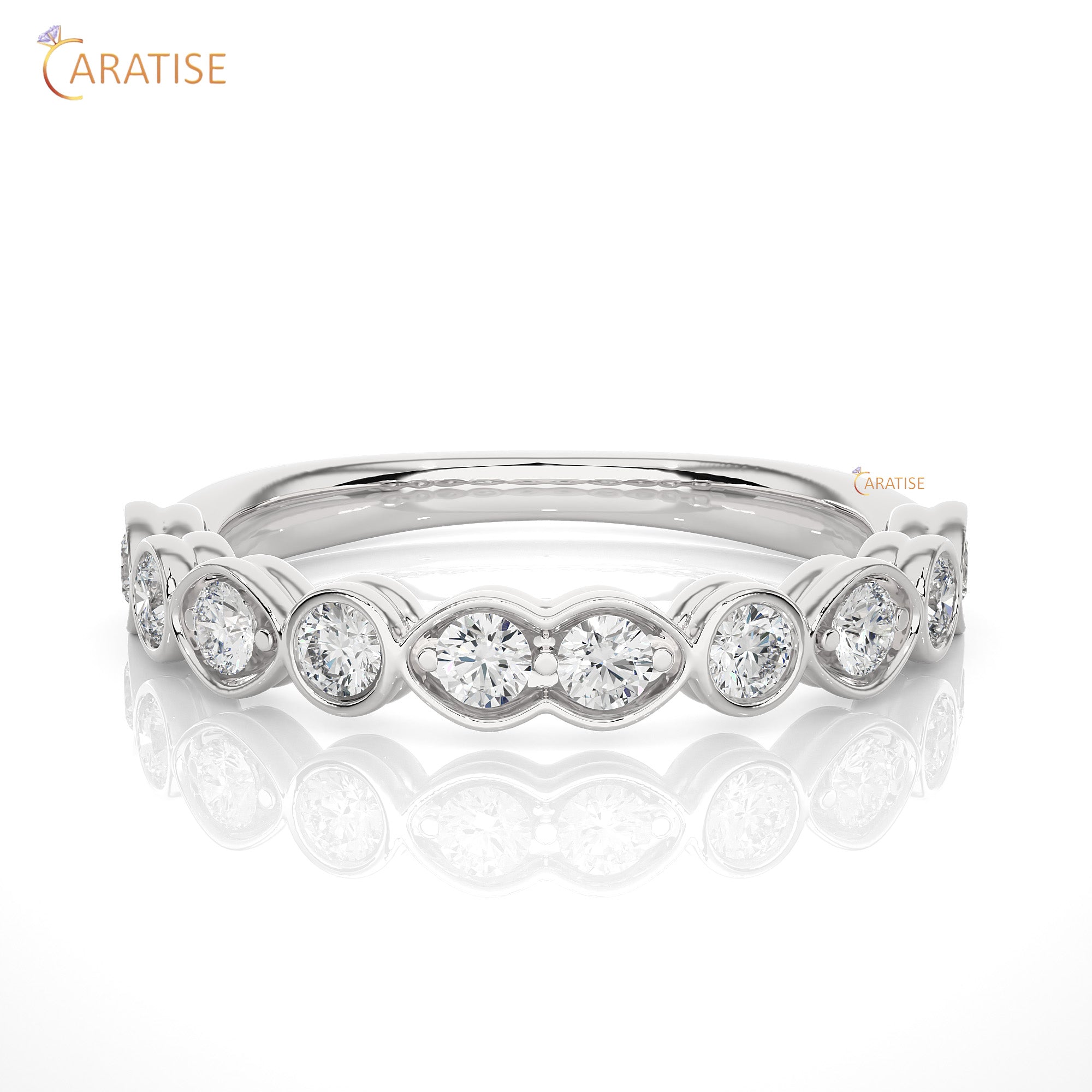 0.67 TDW Round Cut Moissanite Diamond Band Ring 925 Silver