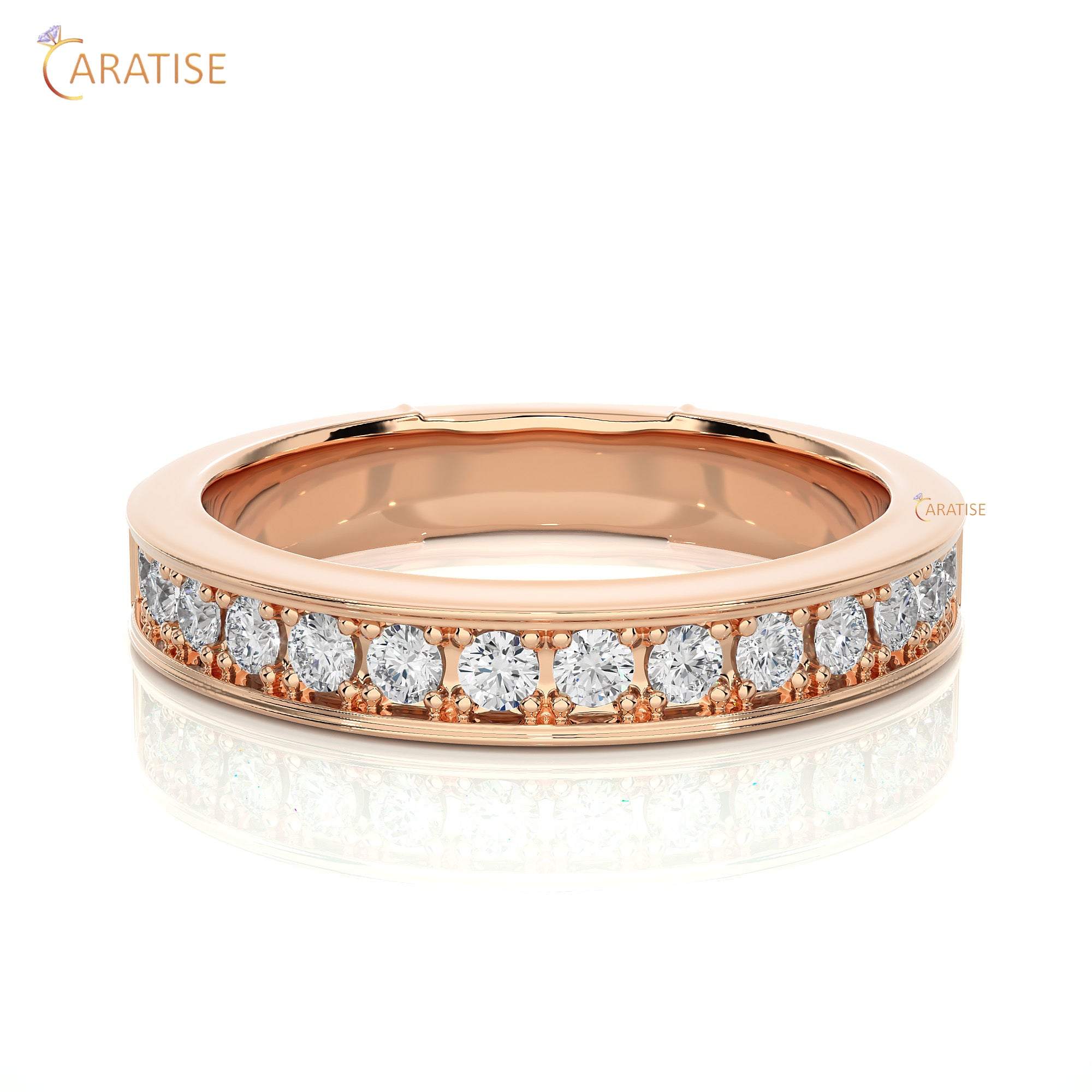 0.49 TDW Round Cut Moissanite Diamond Band Ring 925 Silver