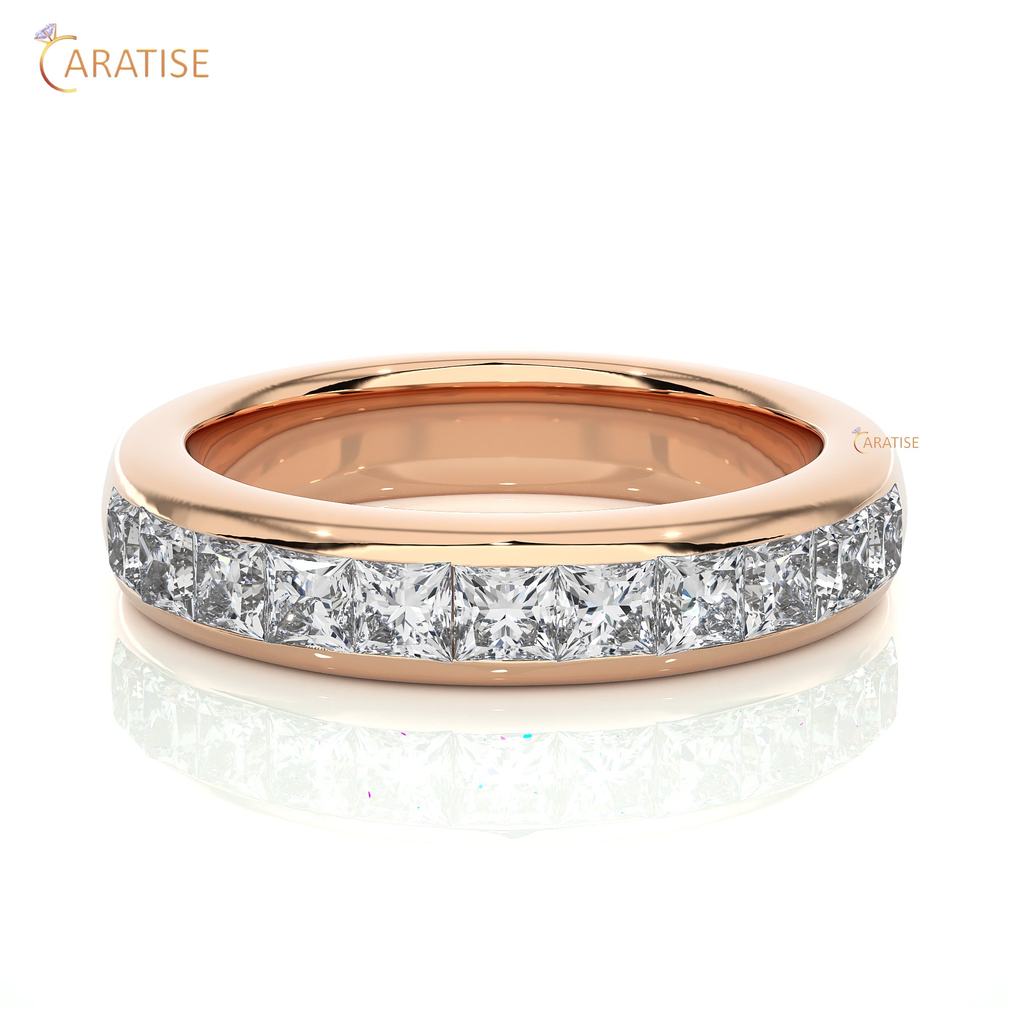 1.07 TDW Princess Cut Moissanite Diamond Band Ring  925 Silver