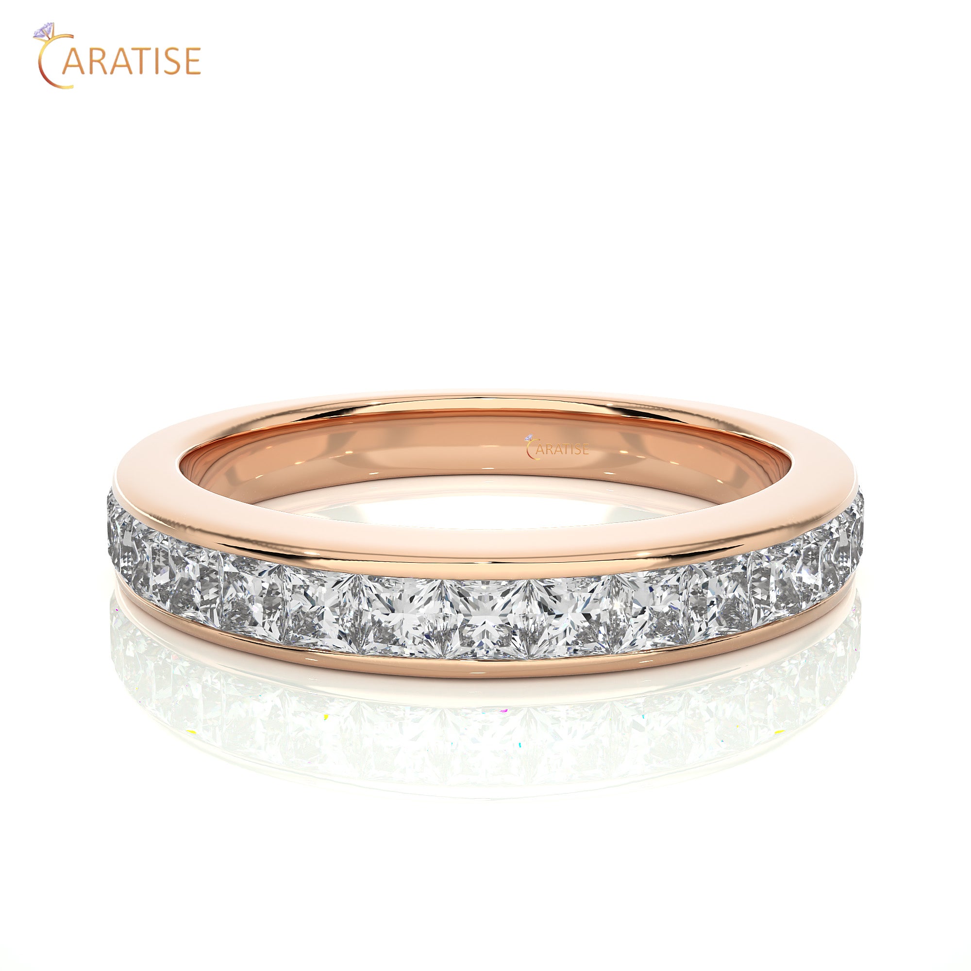 0.98 TDW Princess Cut Moissanite Diamond Band Ring 925 Silver