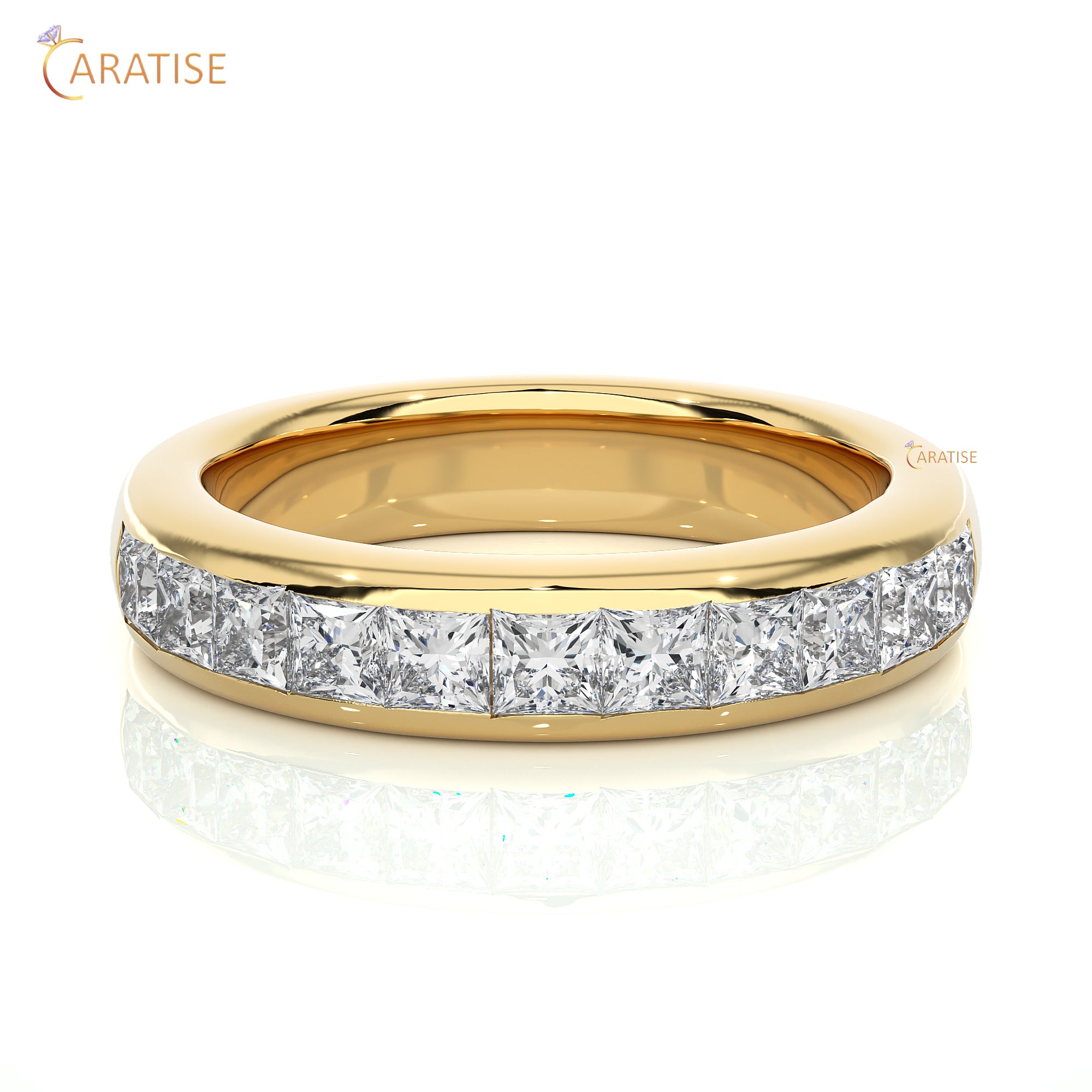 0.55 TDW Princess Cut Moissanite Diamond Band Ring 925 Silver